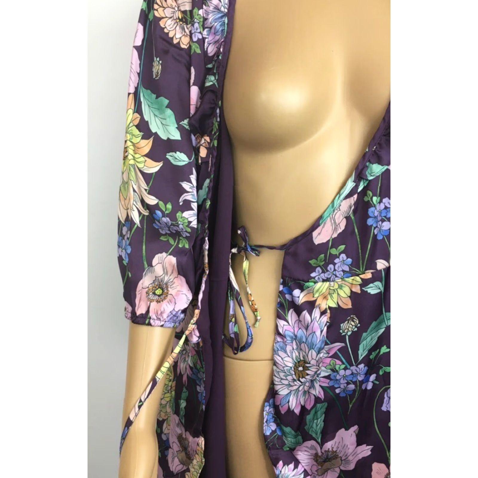 Vintage Ella Moon Womens Wrap Dress Purple Floral Ruffle Hem Knee Length V Neck S New Size S / US 4 / IT 40 - 6 Thumbnail