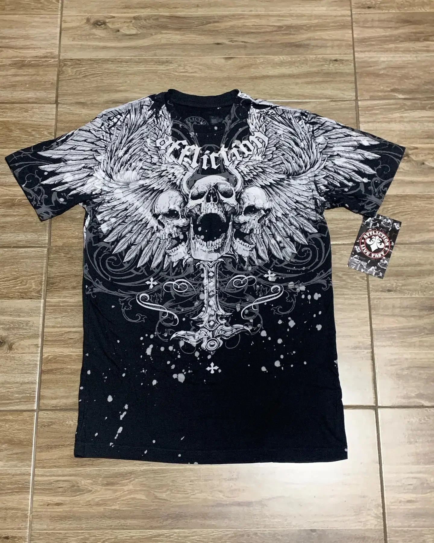 Vintage Gothic Skull Cross TShirt Size US XL / EU 56 / 4 - 1 Thumbnail