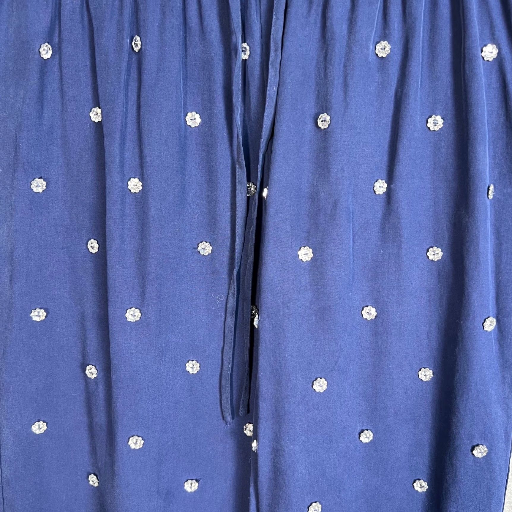 Vintage Hill House Womens Pajama Pants Blue with White Floral Embroidery S Small Adult Womens Size 28" / US 6 / IT 42 - 5 Thumbnail