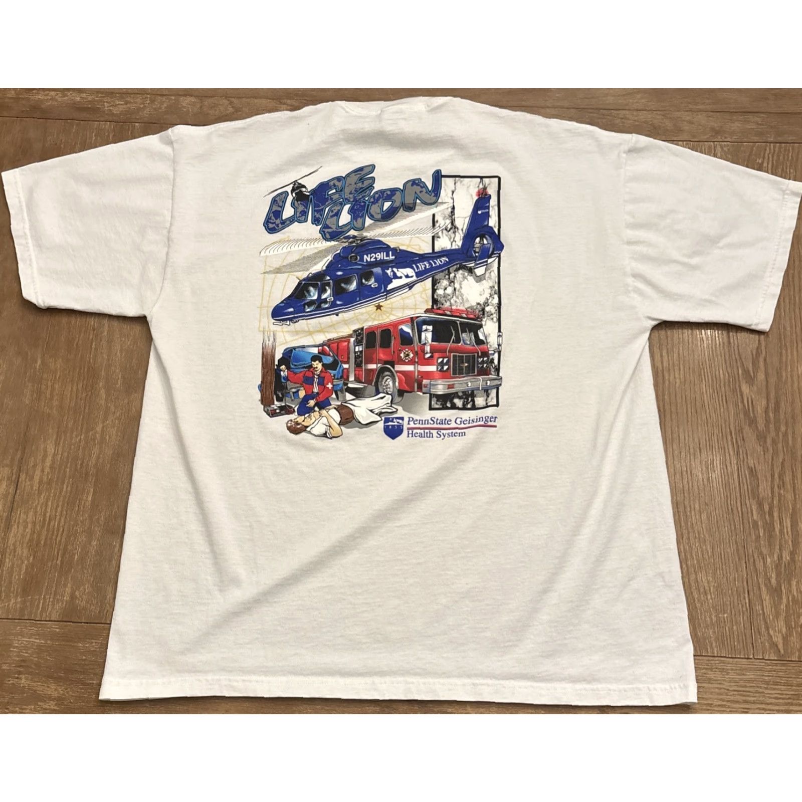 Jerzees VINTAGE Jerzees Penn State Geisinger Life Lion Helicopter T-Shirt Adult XL White Mens Size US XL / EU 56 / 4 - 8 Thumbnail