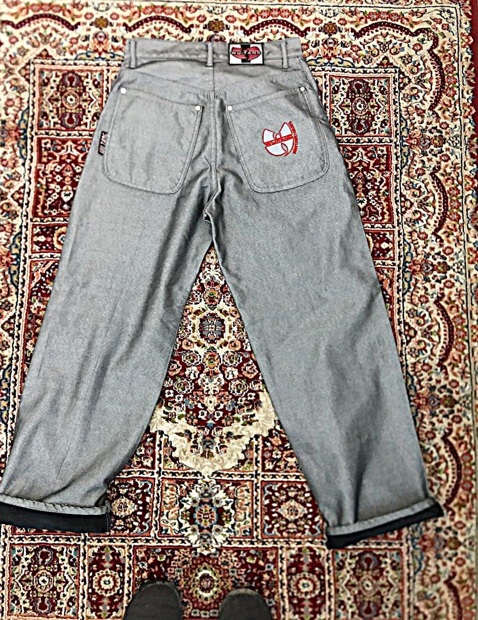 Jean × Wu-Tang Clan Vintage WU WEAR jeans, shiny gray silver metallic baggy Size US 29 - 2 Thumbnail