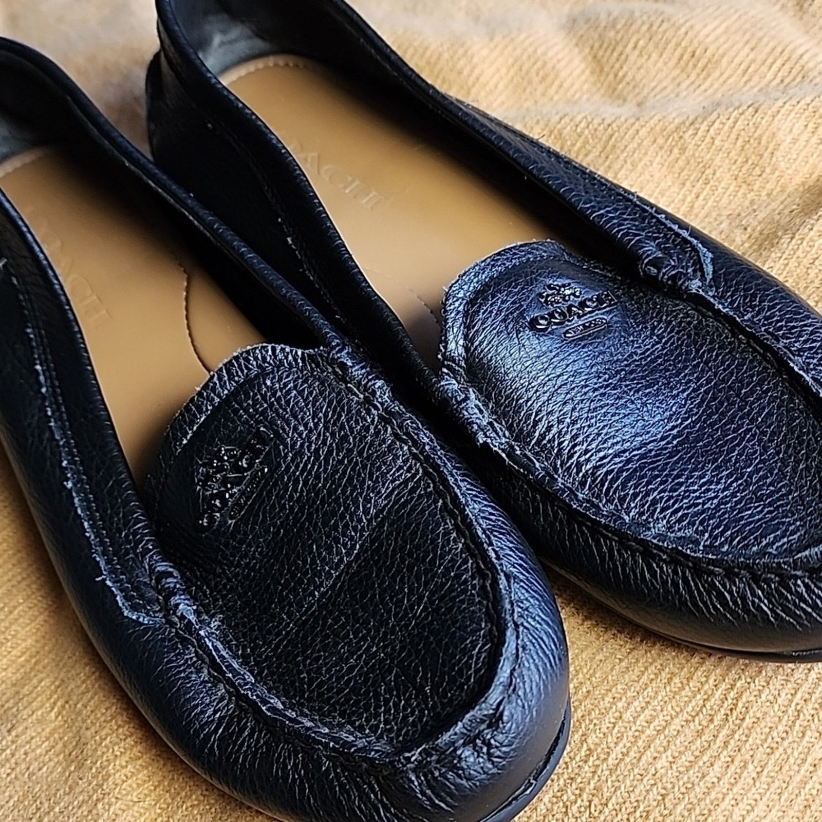 Coach Coach Black Textured Leather Loafers Size US 8 / IT 38 - 11 Thumbnail