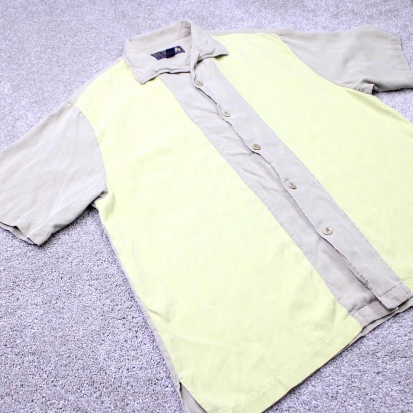 Nat Nast Nat Nast Luxury Originals Shirt Mens Large Yellow/Beige Colorblock 100% Silk Short Sleeve Button-Up Size US L / EU 52-54 / 3 - 4 Thumbnail