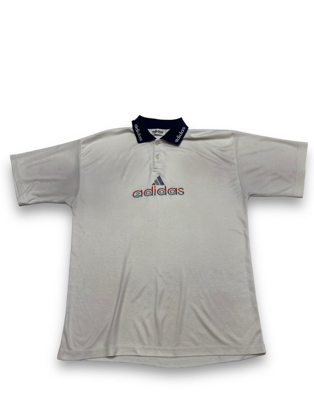 Adidas 2000's Vintage ADIDAS White Faded Blue Polo Shirt Size US M / EU 48-50 / 2 - 1 Thumbnail