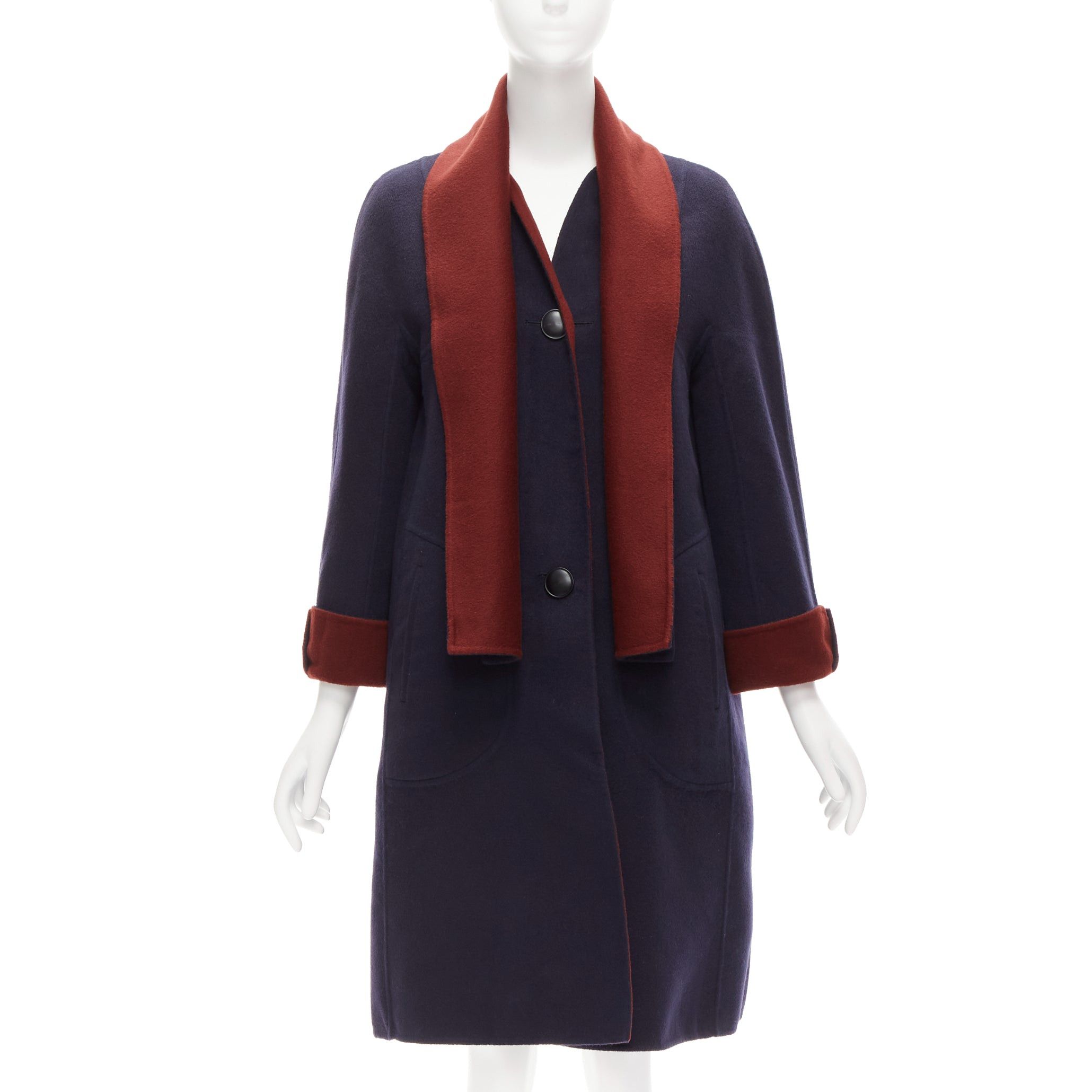 Loro Piana LORO PIANA 100% double faced cashmere burgundy navy Reversible coat IT44 L Size M / US 6-8 / IT 42-44 - 1 Thumbnail