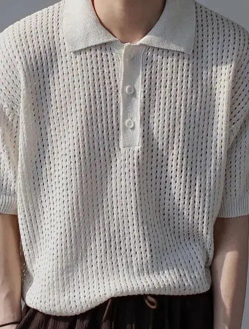 VIBE Korean fashion beige knit polo top Size US M / EU 48-50 / 2 - 1 Thumbnail