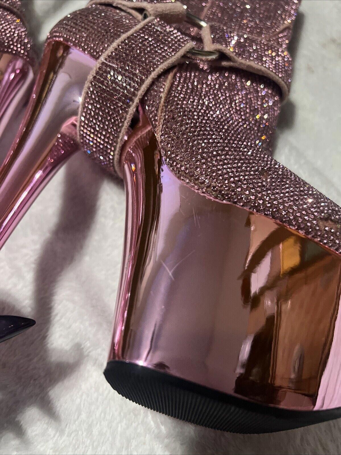 Pleasures 7 Inch Heel Adore Baby Pink Rhinestone Platforms - DAMAGED Size US 6 / IT 36 - 4 Thumbnail