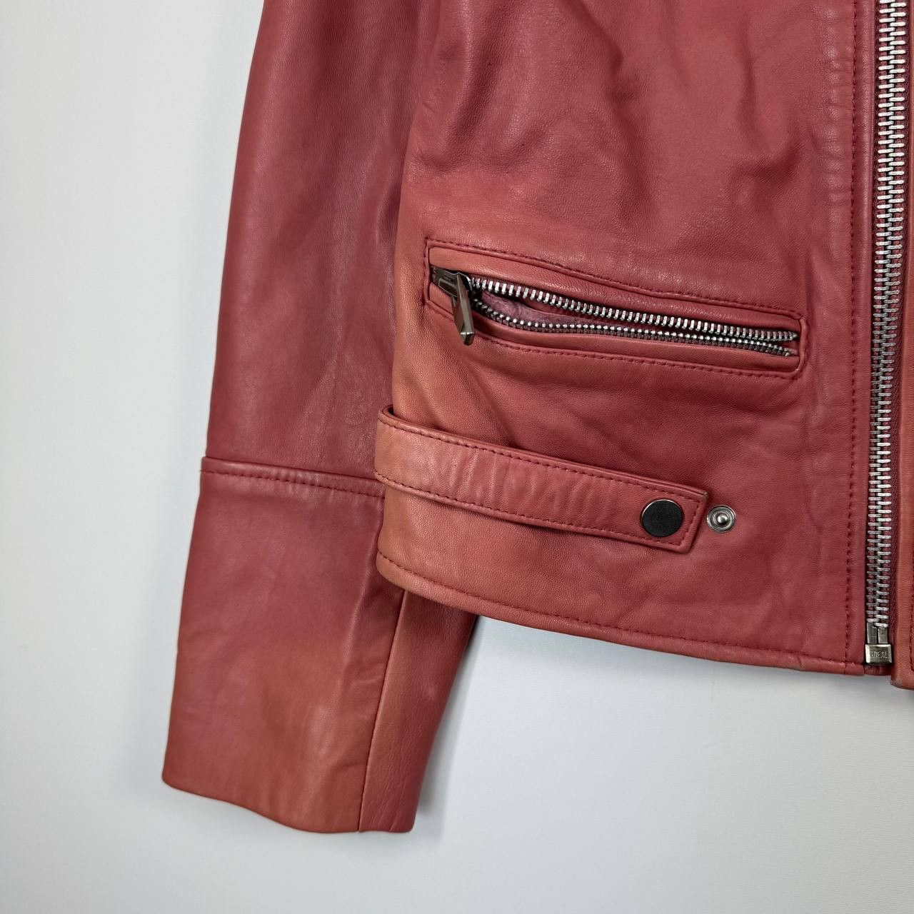 Mango Mango Genuine Leather Biker Jacket Pink Zip Womens Size L Size L / US 10 / IT 46 - 3 Thumbnail
