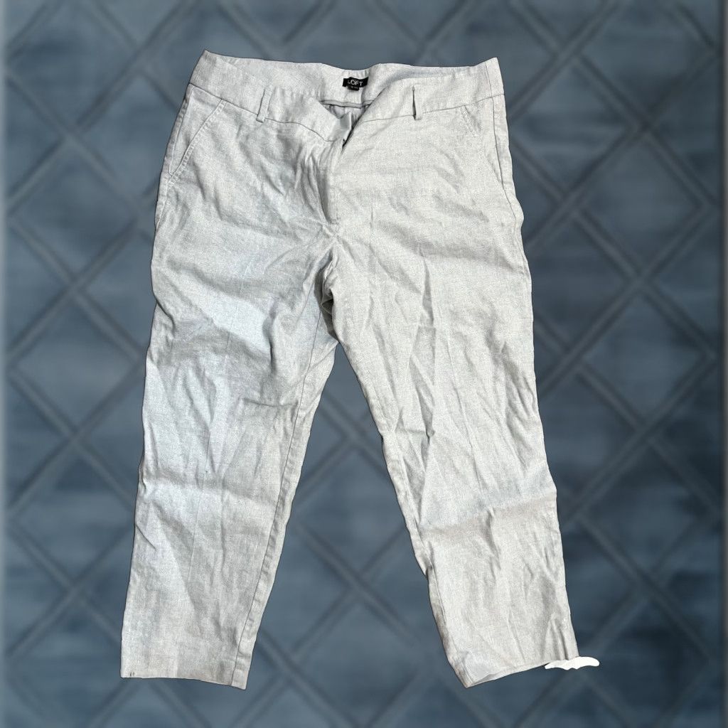 Ann Taylor VINTAGE Ann Taylor LOFT Linen Blend Pants Women’s 16 Gray Cropped Wide-Leg Adult Women Size 38" / US 16 / IT 52 - 1 Thumbnail