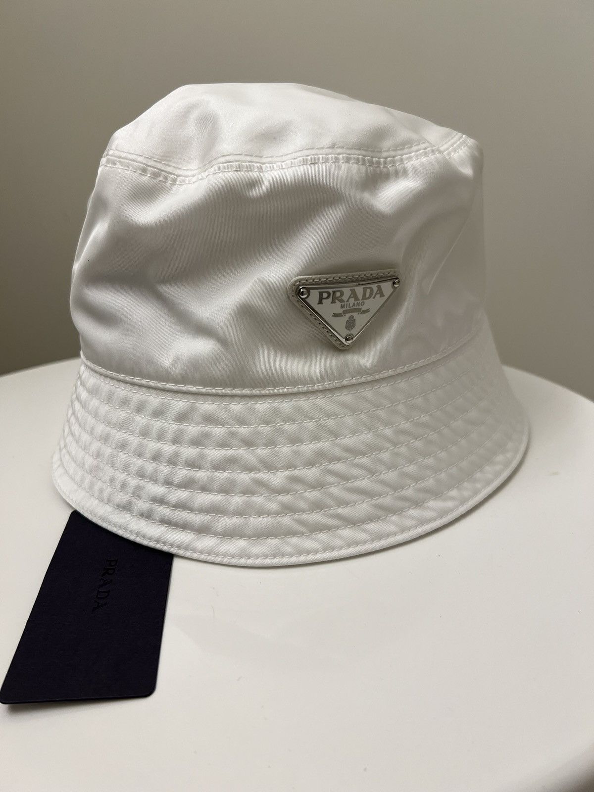 Prada prada re-nylon white bucket hat | Grailed