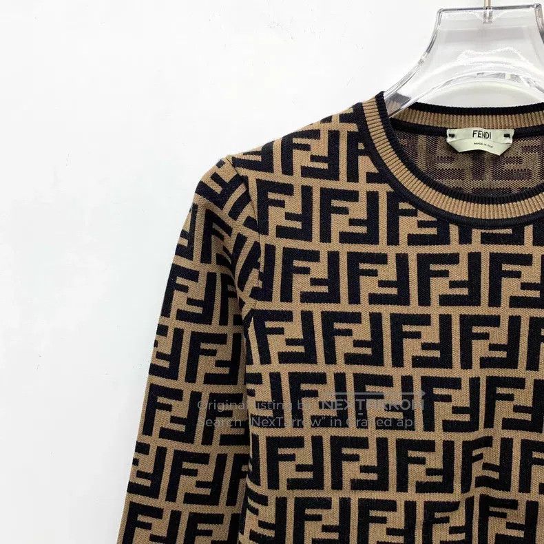 Fendi Fendi Dark Brown Logo Monogram Printed Long Sleeve Knit To Size S / US 4 / IT 40 - 3 Thumbnail