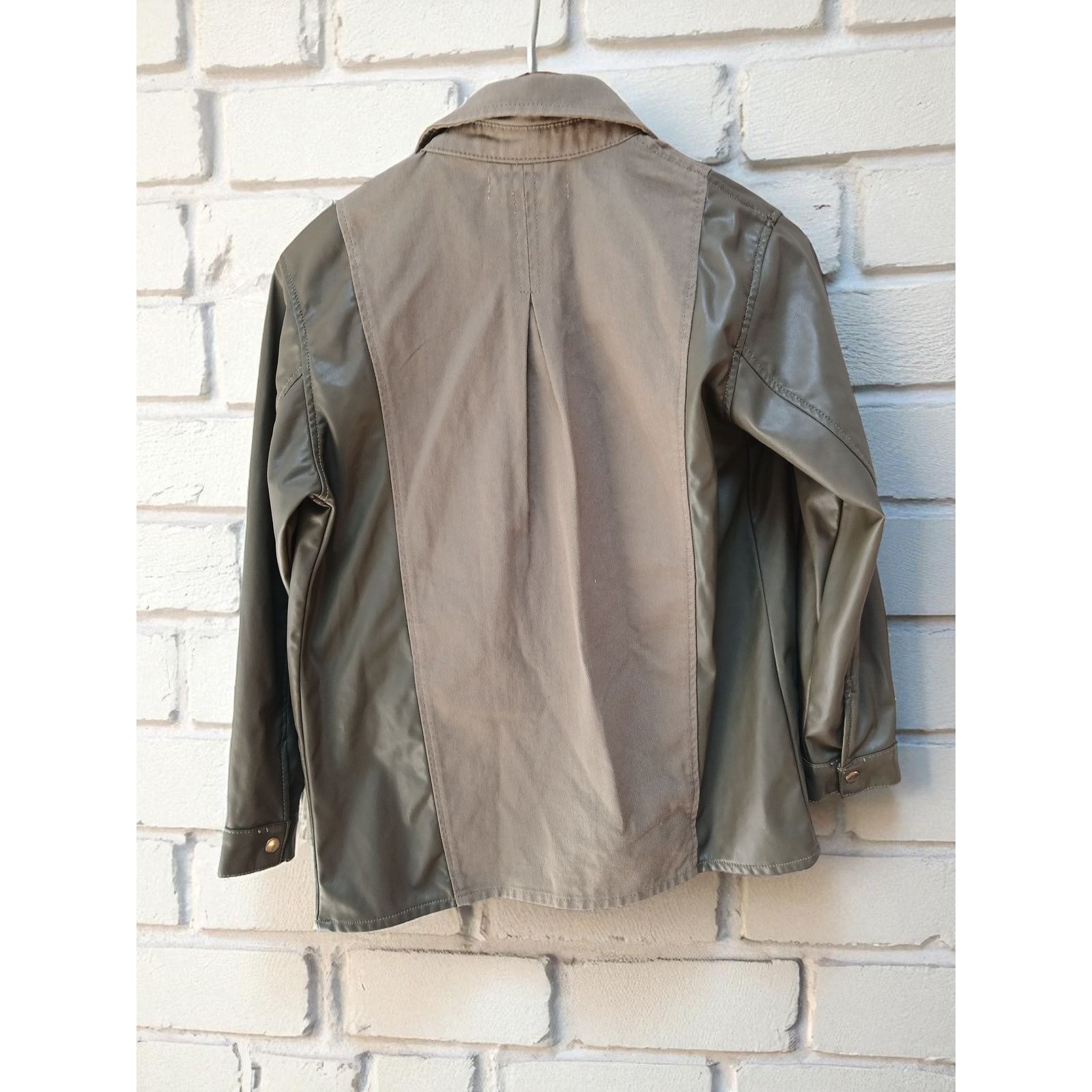 Zara ZARA Army Green Contrast Faux Leather Sleeve Studs Jacket XS Size XS / US 0-2 / IT 36-38 - 4 Thumbnail