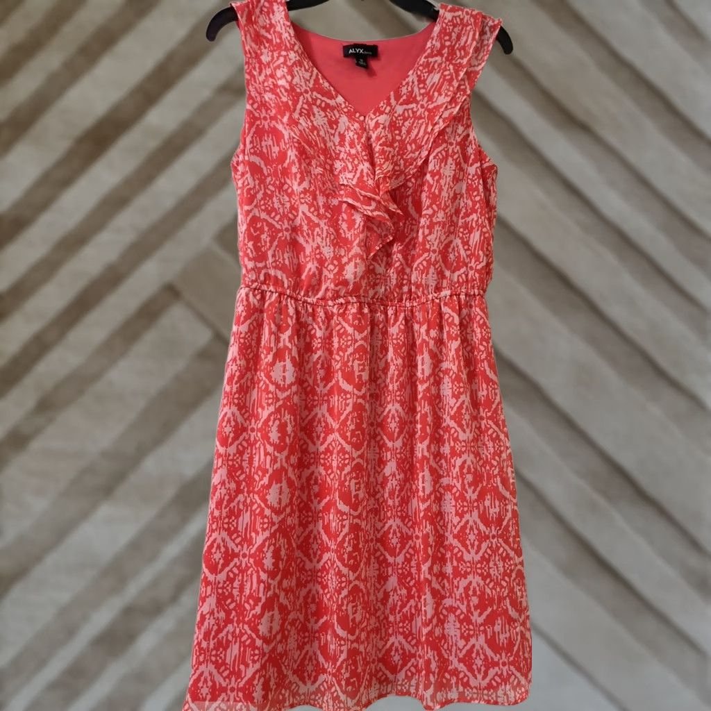 Alyx Alyx Dress Women's Knee Length Sleeveless V-Neck Coral Pink A-Line Lined 10 Size L / US 10 / IT 46 - 1 Thumbnail