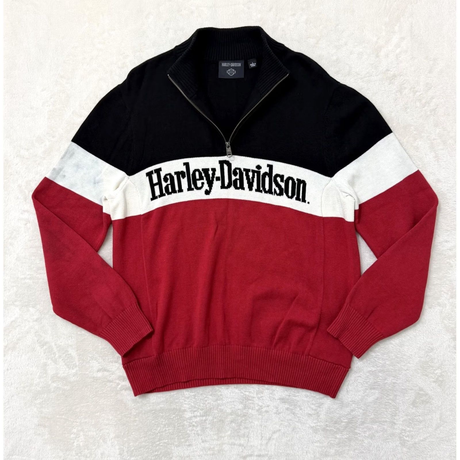 Harley Davidson Harley-Davidson Sweater Men L Multicolor Knit 1/4 Zip Mock Neck Graphic Print Striped Logo Size US L / EU 52-54 / 3 - 2 Thumbnail