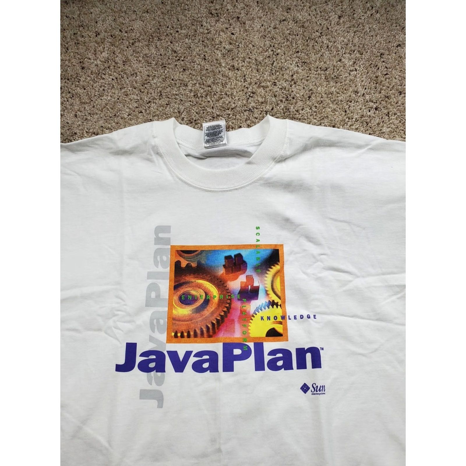 Fruit Of The Loom VINTAGE Sun Microsystems Java Script T Shirt Mens XL Graphic 90s USA White Cotton Short Sleeve Crew Neck Graphic Print Logo PTO Loom USA Size US XL / EU 56 / 4 - 4 Thumbnail