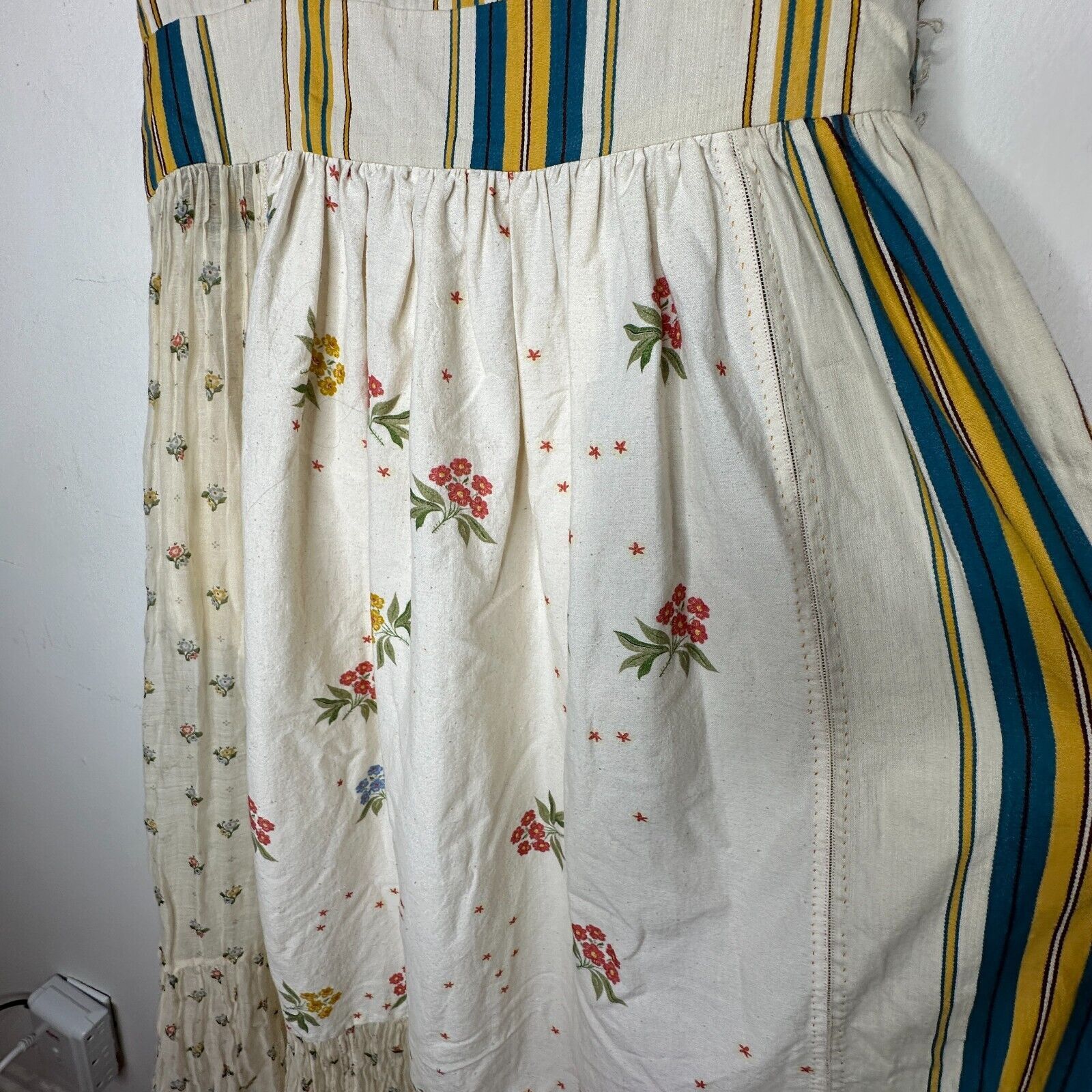 Other Pero Tan Teal Gold VNeck Floral Stripe Empire Ruffle Maxi 38 Size M / US 6-8 / IT 42-44 - 7 Thumbnail