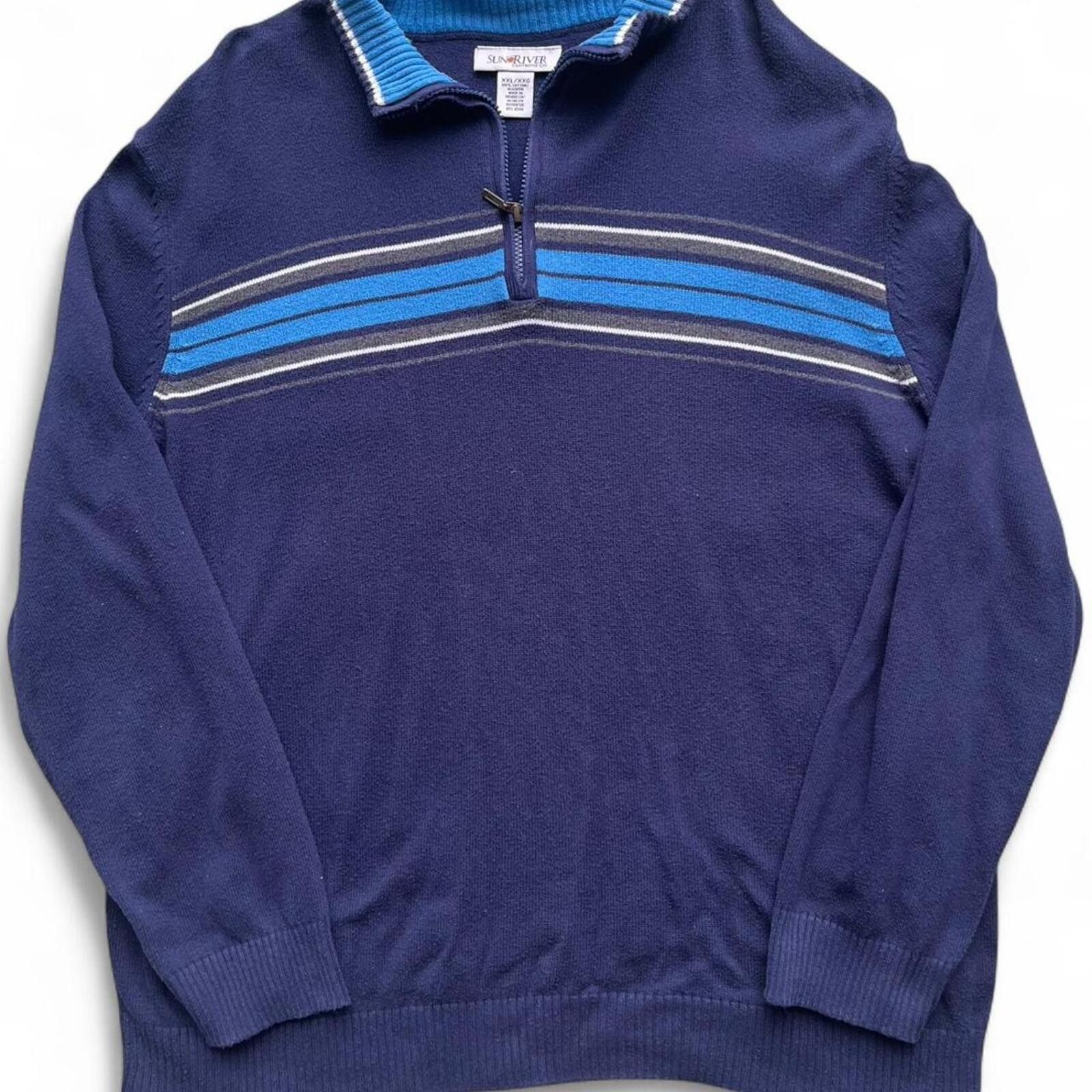 Other Sun River 1/4 Zip Striped Knit Sweater Navy Blue Men's 2XL Size US XXL / EU 58 / 5 - 1 Thumbnail