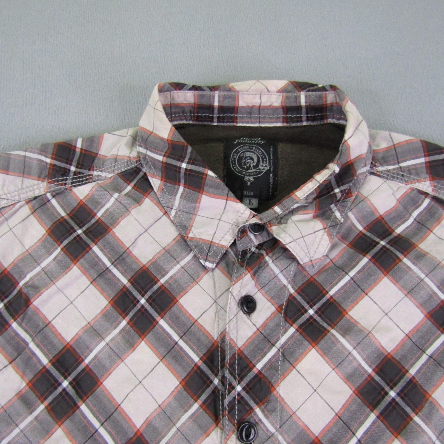 Diesel VINTAGE Diesel Shirt Mens Large Gray Orange Plaid Button Up Long Sleeve Cotton Casual Size US L / EU 52-54 / 3 - 2 Thumbnail