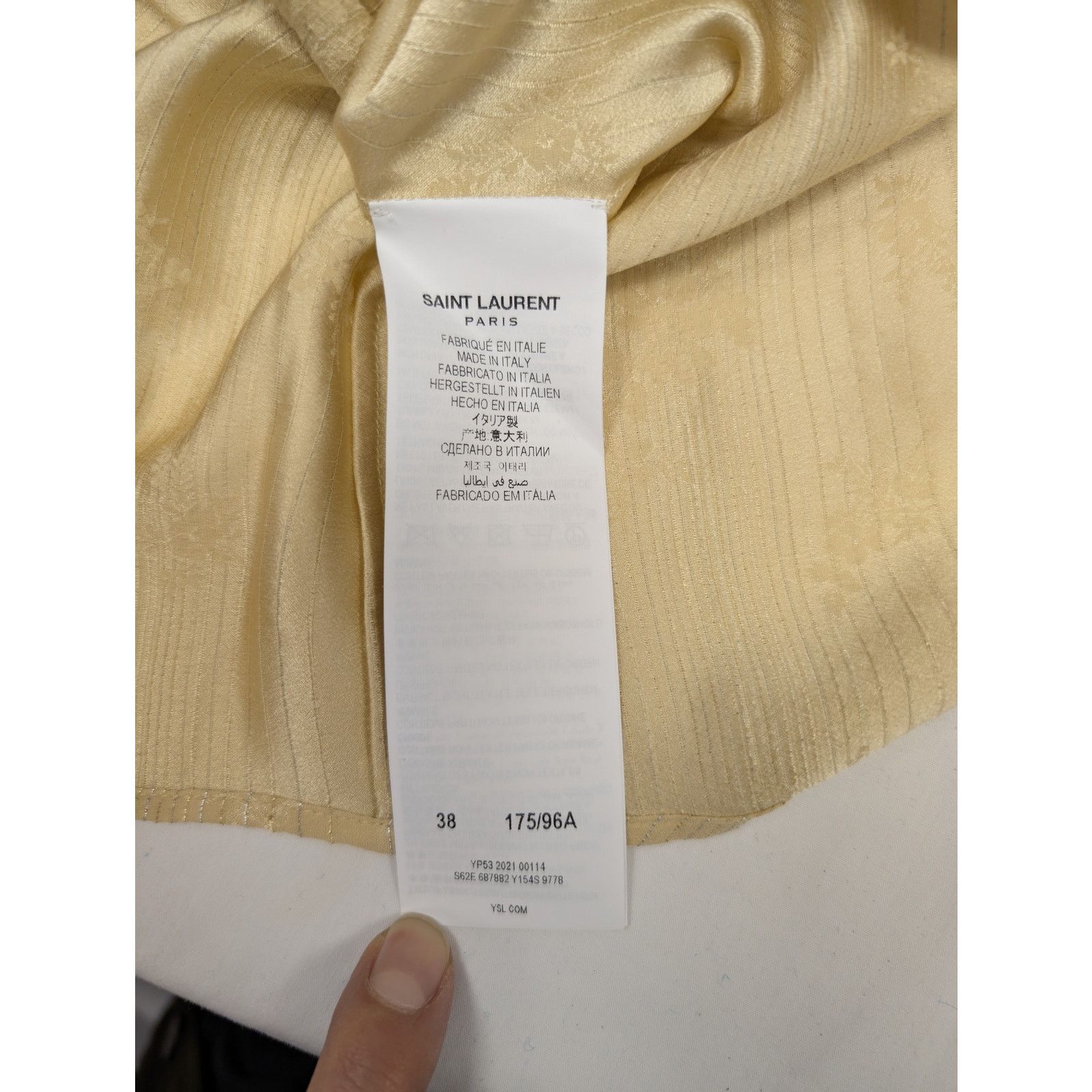 Saint Laurent Paris o1rshd1 Chemise Tight Fitted Ruffled Silk Shirt in Beige Size US S / EU 44-46 / 1 - 15 Thumbnail