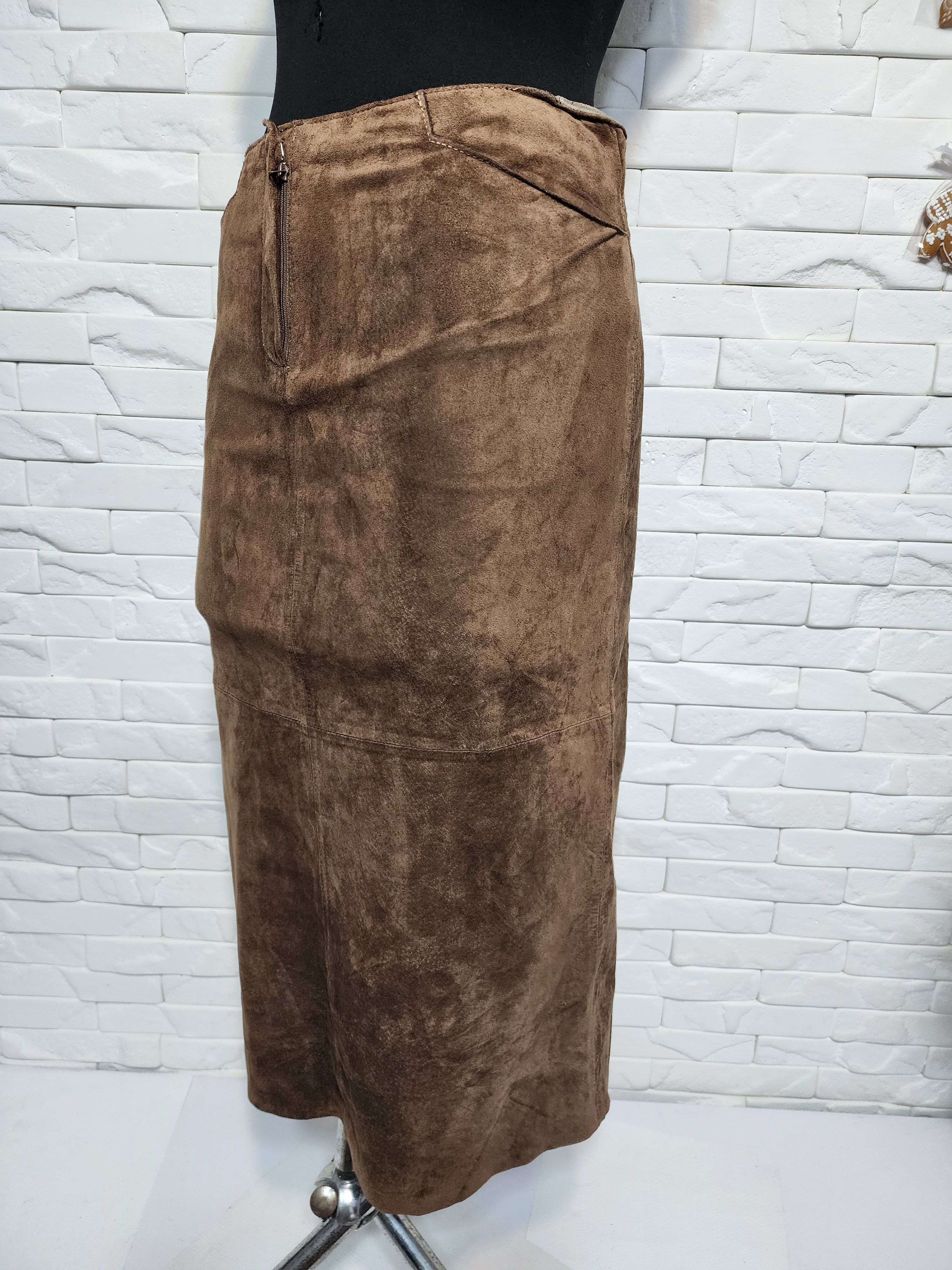 Other Brown Suede Leather Skirt, Plastic Zipper Fasteners Size 32" / US 10 / IT 46 - 2 Thumbnail