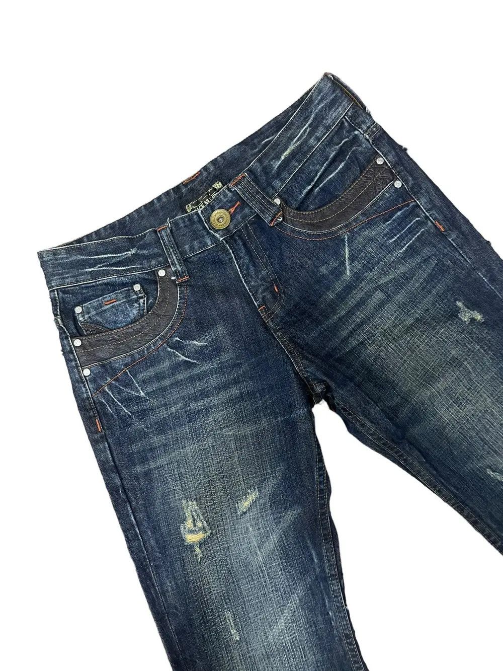 Japanese Brand × Vintage Back Number Distressed Leather Pocket Jeans Vintage Size US 32 / EU 48 - 3 Thumbnail