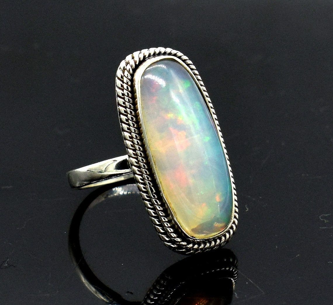 Handmade AA Ethiopian Opal Ring 925 Sterling Silver Statement Jewelry Size ONE SIZE - 5 Thumbnail