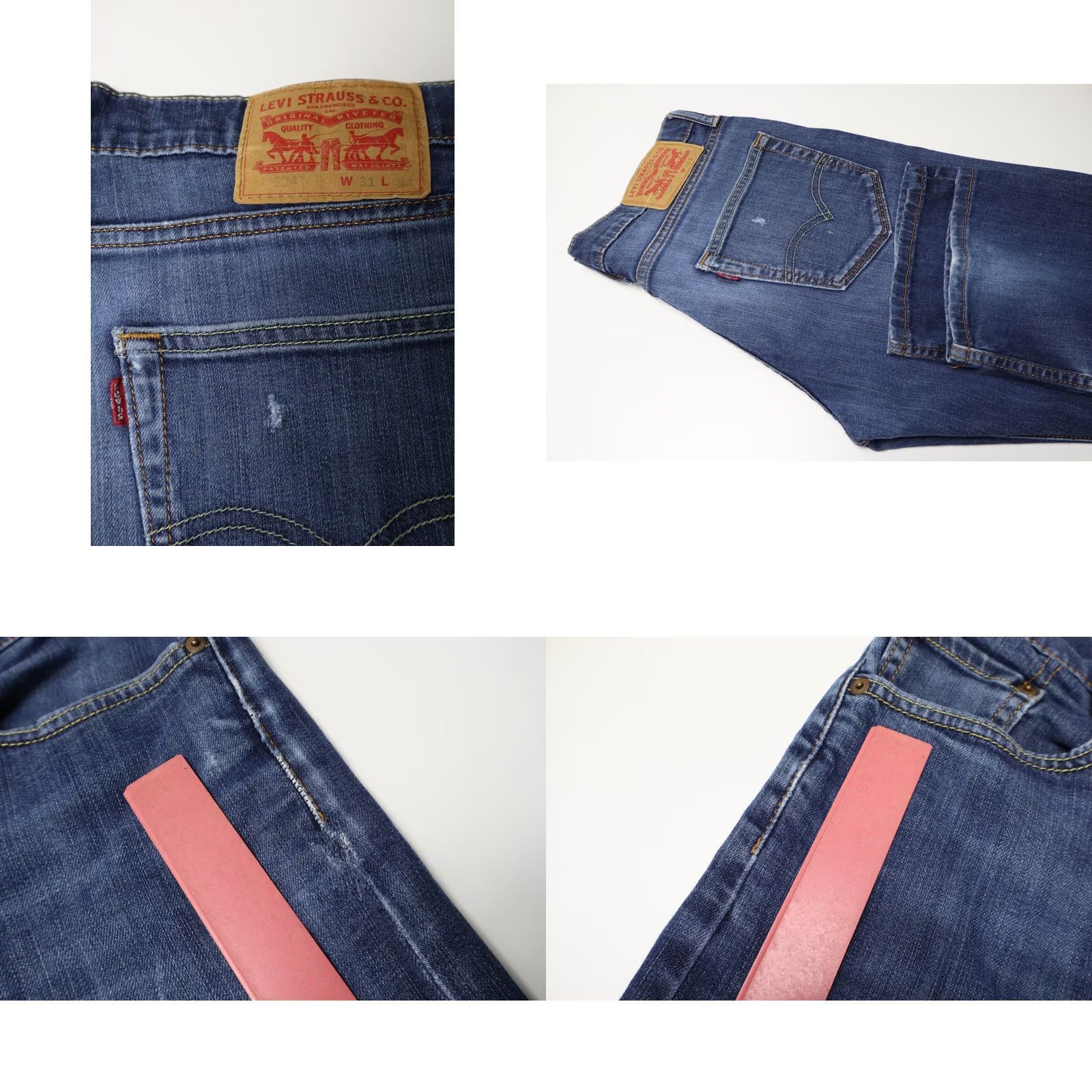 Levi's LEVI'S 504 Jeans Men's W31/L34 Blue Faded Whiskers Stretch Zip Fly Logo Denim Slim 5-Pocket Portable All Seasons Mens Size US 31 - 8 Thumbnail