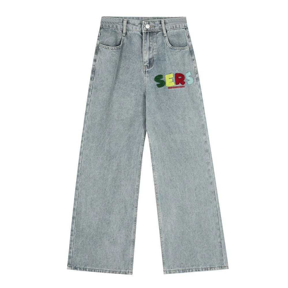 Jean Men's washed loose casual star embroidered jeans Size US 32 / EU 48 - 2 Thumbnail