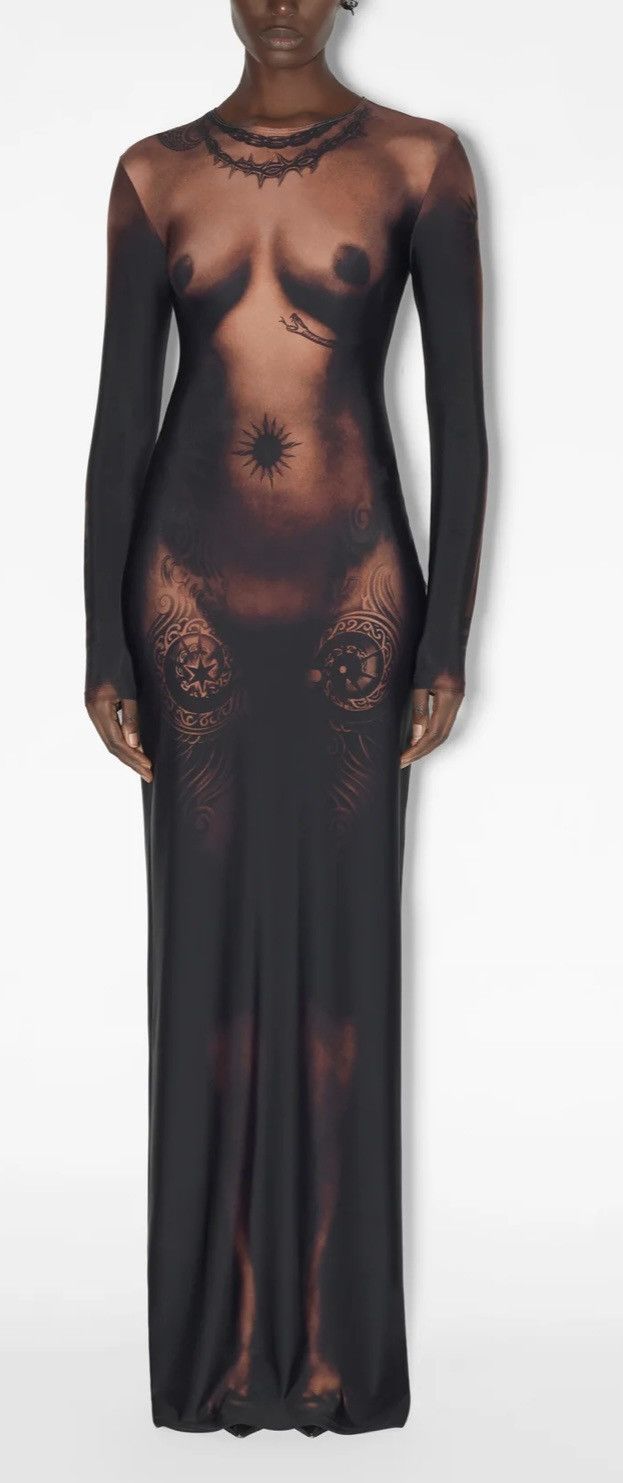 Jean Paul Gaultier Jean Paul Gautier The Long Ebony Body Tattoo Dress Dark Nude Size S / US 4 / IT 40 - 2 Thumbnail