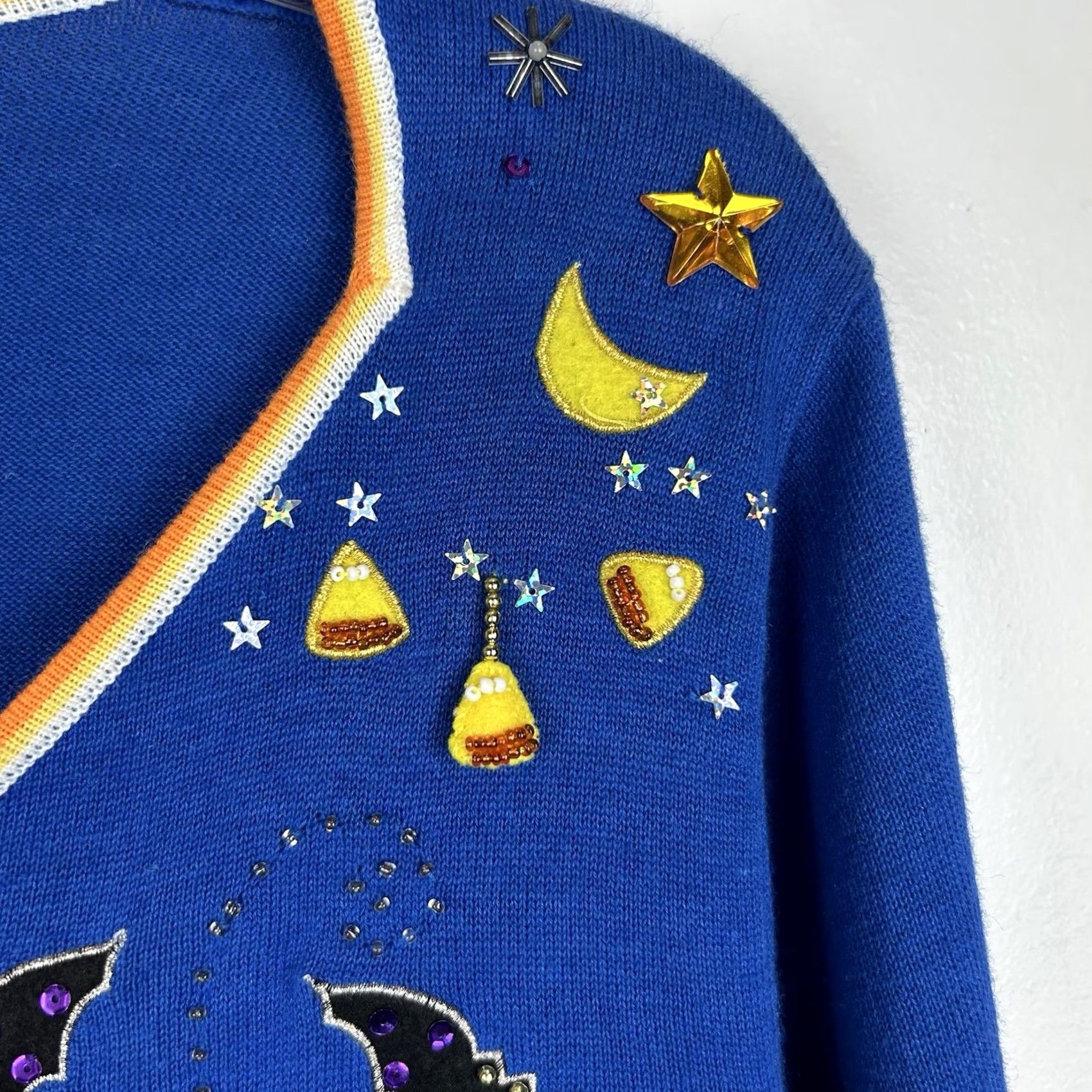 Vintage VINTAGE Jack B Quick Halloween Embroidered Cardigan Sweater Womens M Blue Ghost Knit Casual Fall 21.5" 19" Ramie Cotton Rayon Acrylic Size M / US 6-8 / IT 42-44 - 5 Thumbnail