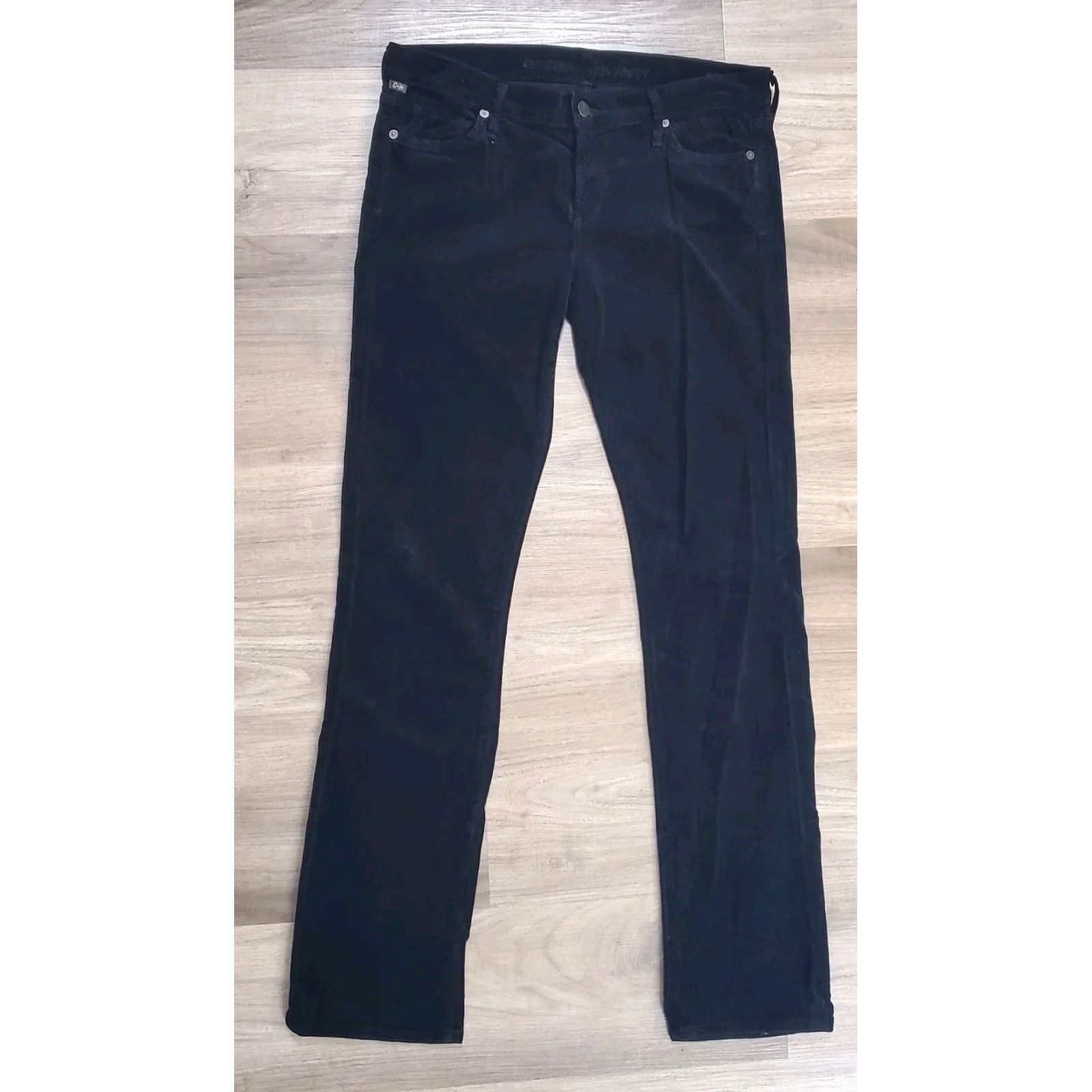 Citizens Of Humanity Citizens of Humanity Ava Womens Sz 32 Black Corduroy Low Rise Straight Jeans 5-Pocket Slim Stretch Regular Inseam 32 N/A Size 24" / US 00 / IT 34 - 3 Thumbnail