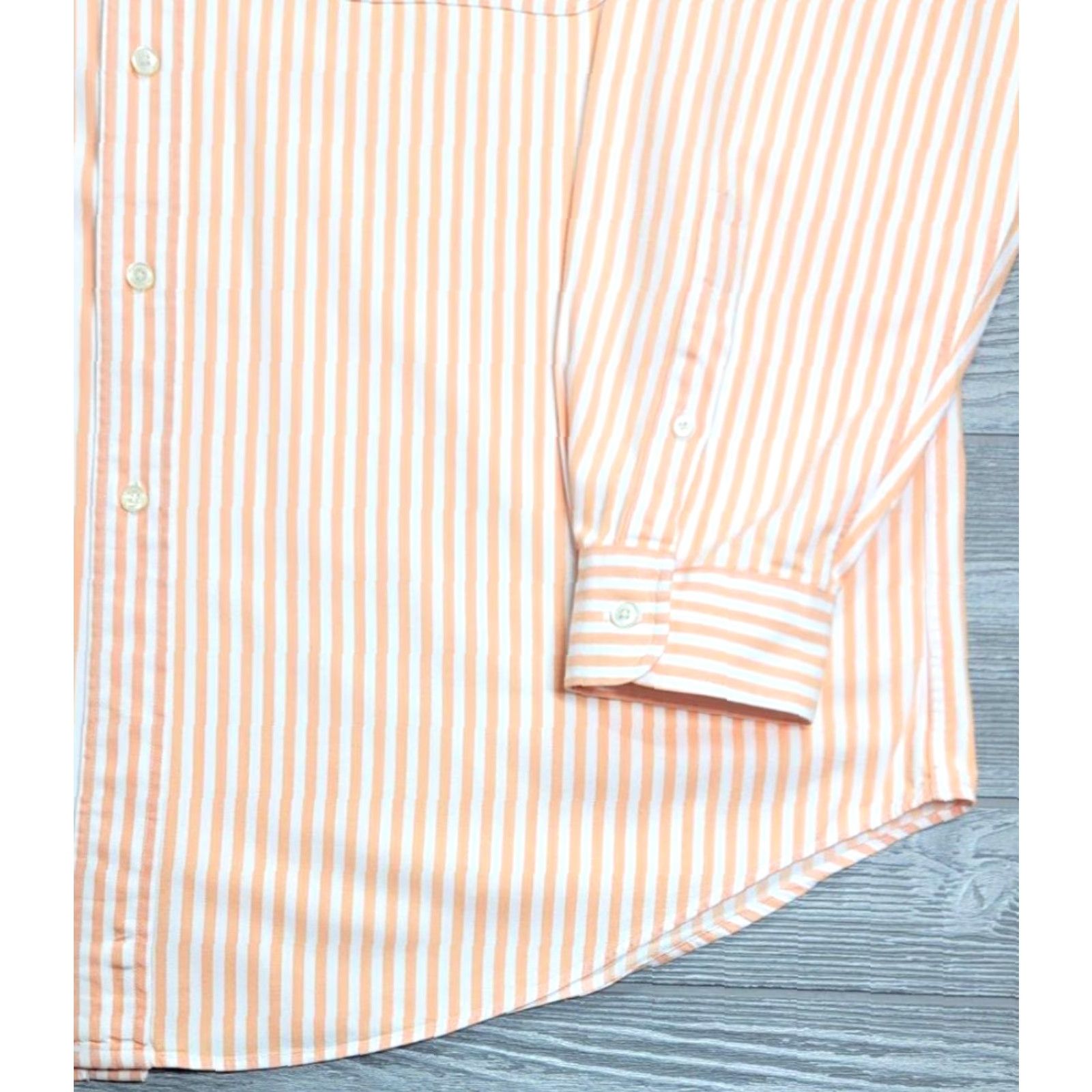 Nautica VINTAGE Nautica Button-Up Shirt XL Peach White Striped Long Sleeve Heavyweight Yacht Mens Size US XL / EU 56 / 4 - 5 Thumbnail