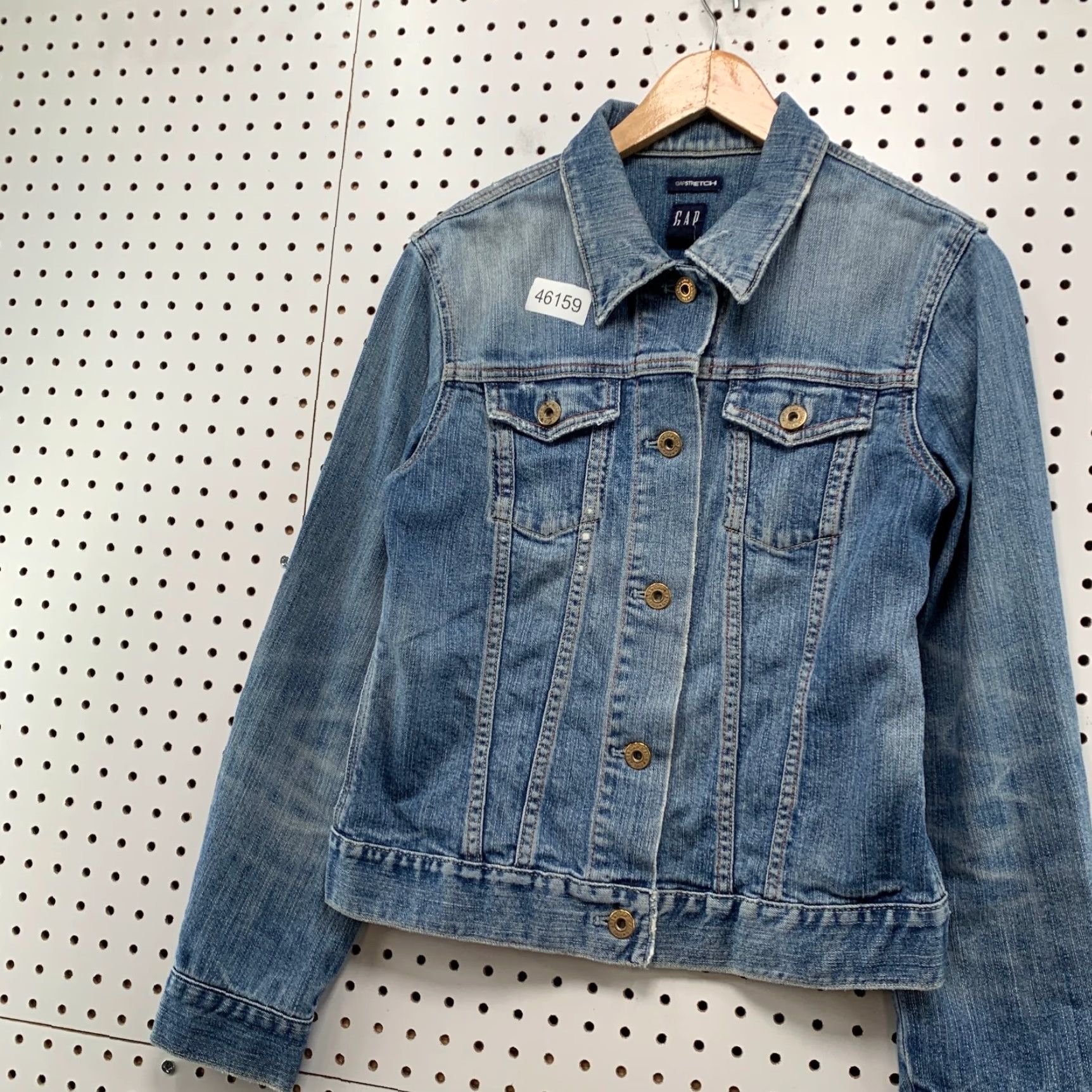 Gap VINTAGE Gap Denim Jacket Womens M Stretch Moto Flap Pocket Trucker Blue Den im Size 32" / US 10 / IT 46 - 3 Thumbnail