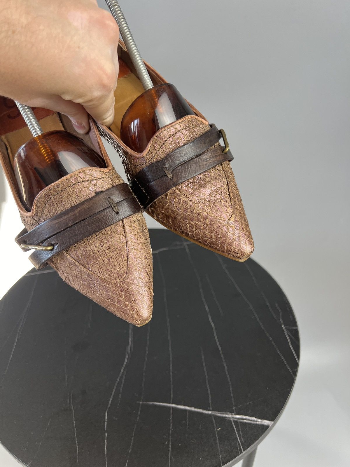 A.S.98 A.S.98 Snakeskin Leather Pointed Toe Ballet Flats (Y0501) Size US 9 / IT 39 - 6 Thumbnail