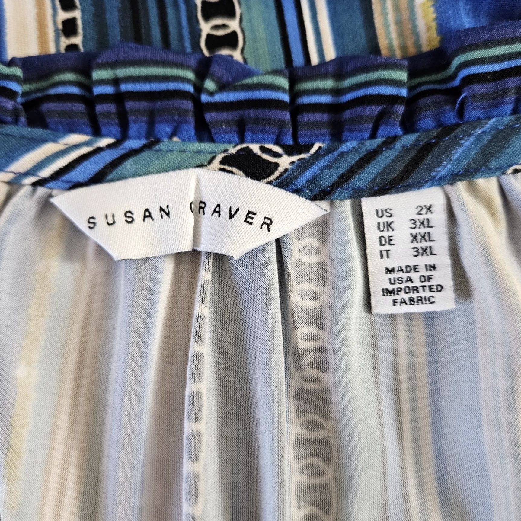 Vintage Susan Graver Womens Top Blouse 2X Blue Tan Striped Long Sleeve Graphic Pattern Polyester Spandex N/A Size XXL / US 16-18 / IT 52-54 - 5 Thumbnail