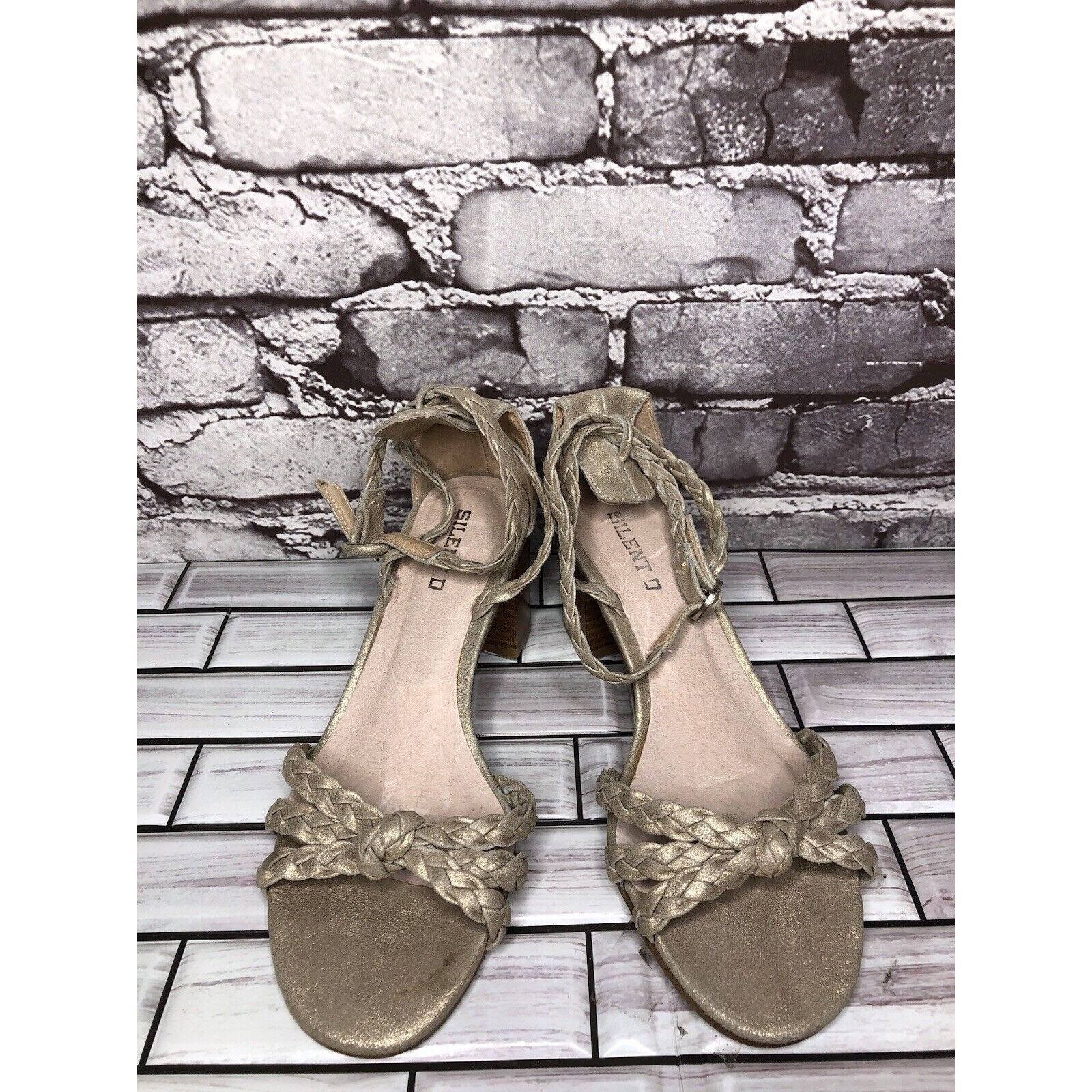 Other Silent D Raxiera Gold Braided Leather Block Heel Sandals Wom Size US 7.5 / IT 37.5 - 19 Thumbnail