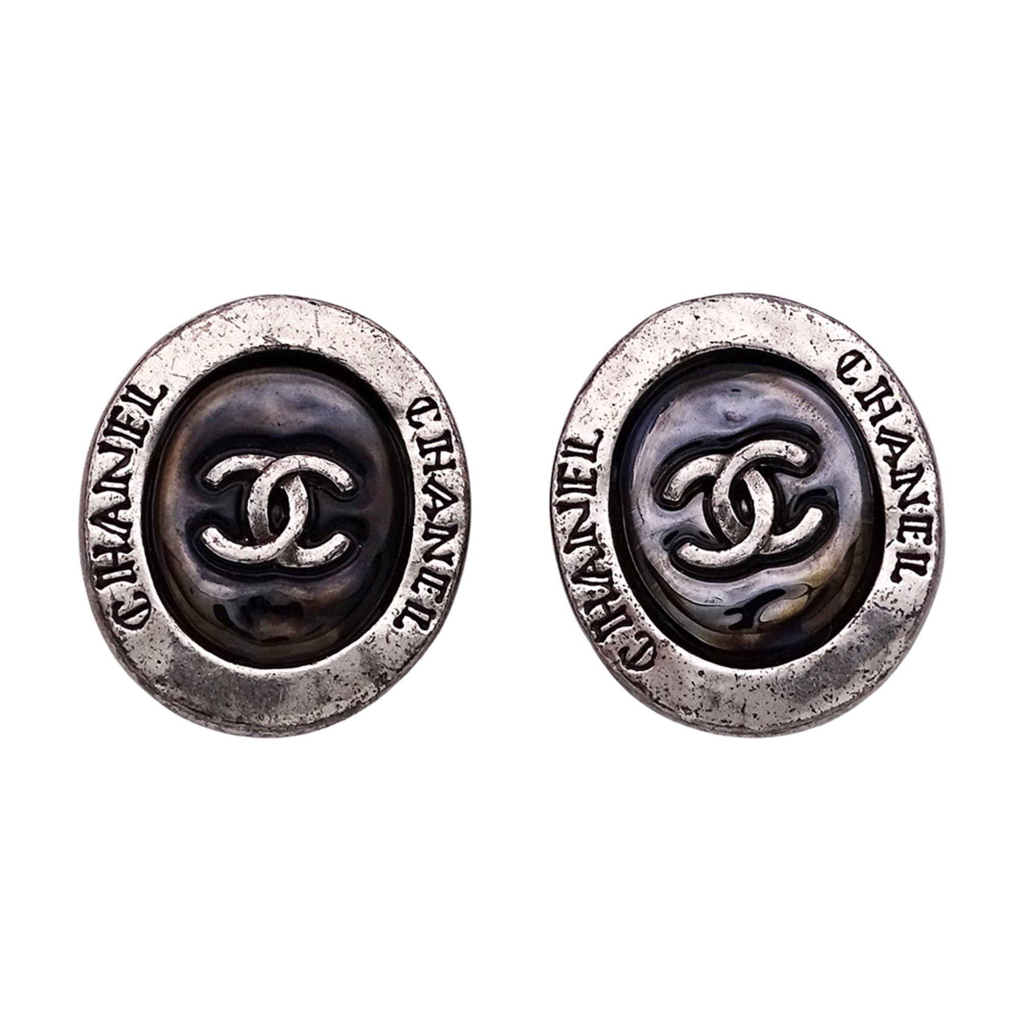 Chanel Chanel earrings for women, brand name, black and silver, Coco mark, oval. Size ONE SIZE - 1 Thumbnail