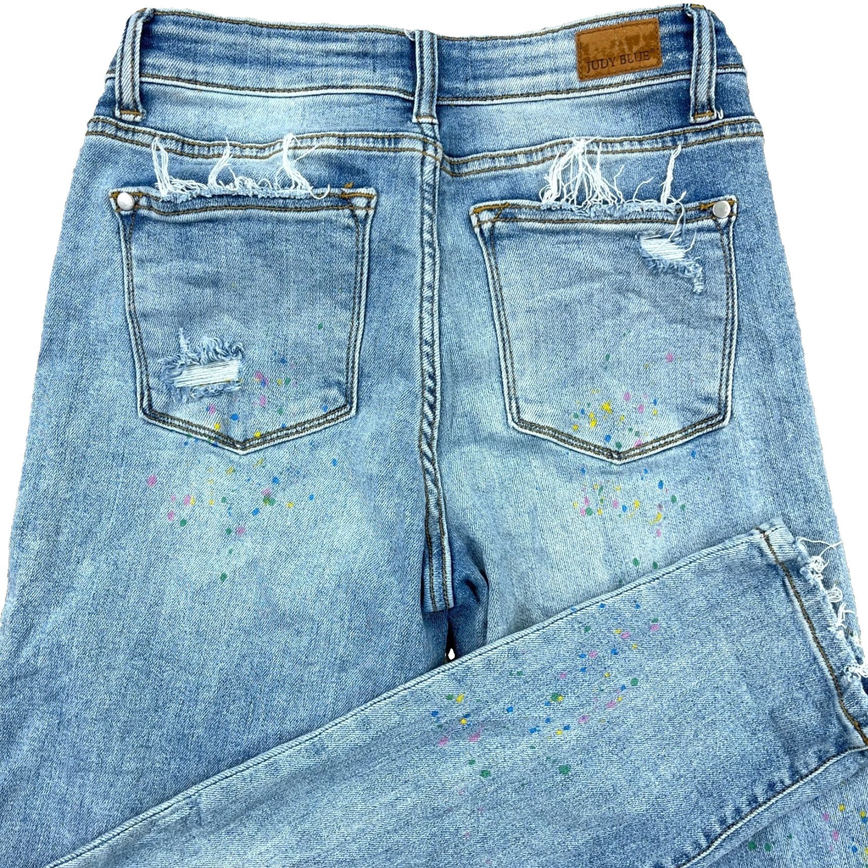 Vintage Judy Blue Jeans Women 3 26 Boyfriend Fit Med Was h Paint Splatter Rips Holes Jeans_Blue Regular 5-Pocket Denim Distressed Medium Size 26" / US 2 / IT 38 - 3 Thumbnail