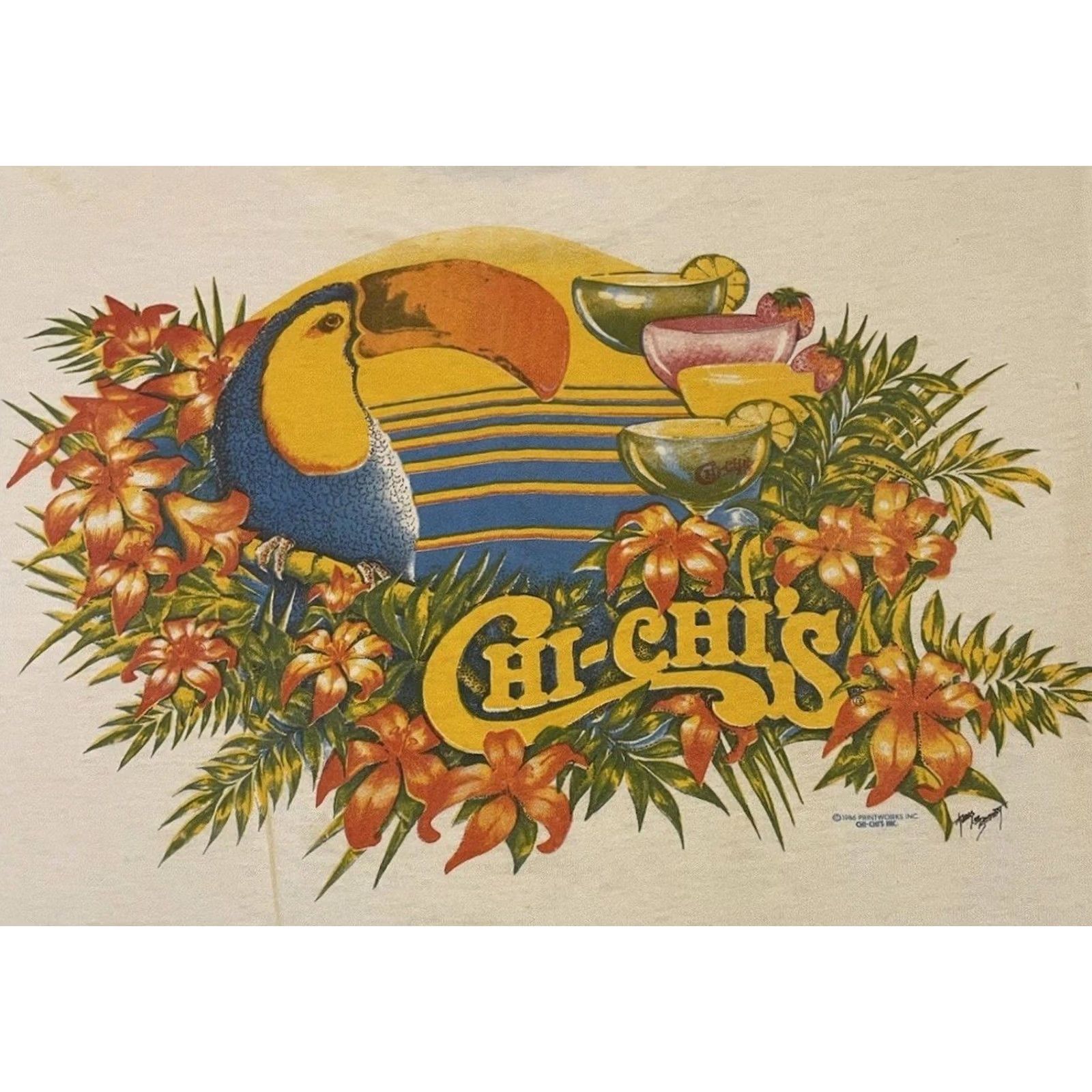 Vintage VINTAGE 80s Chi Chi’s Parrot Shirt S Bar Beach Animal Flower Surf Grunge 70s White Mens Size US S / EU 44-46 / 1 - 3 Thumbnail