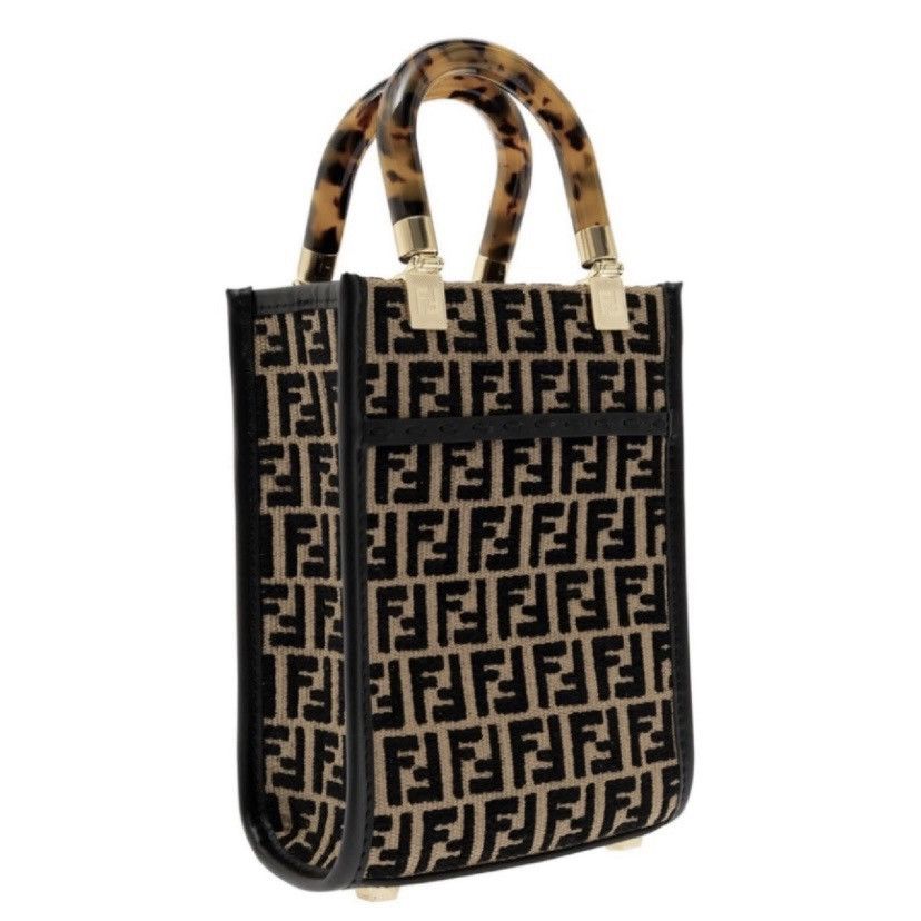 Fendi Sunshine mini FF logo leather raffia crossbody bag Size ONE SIZE - 4 Thumbnail