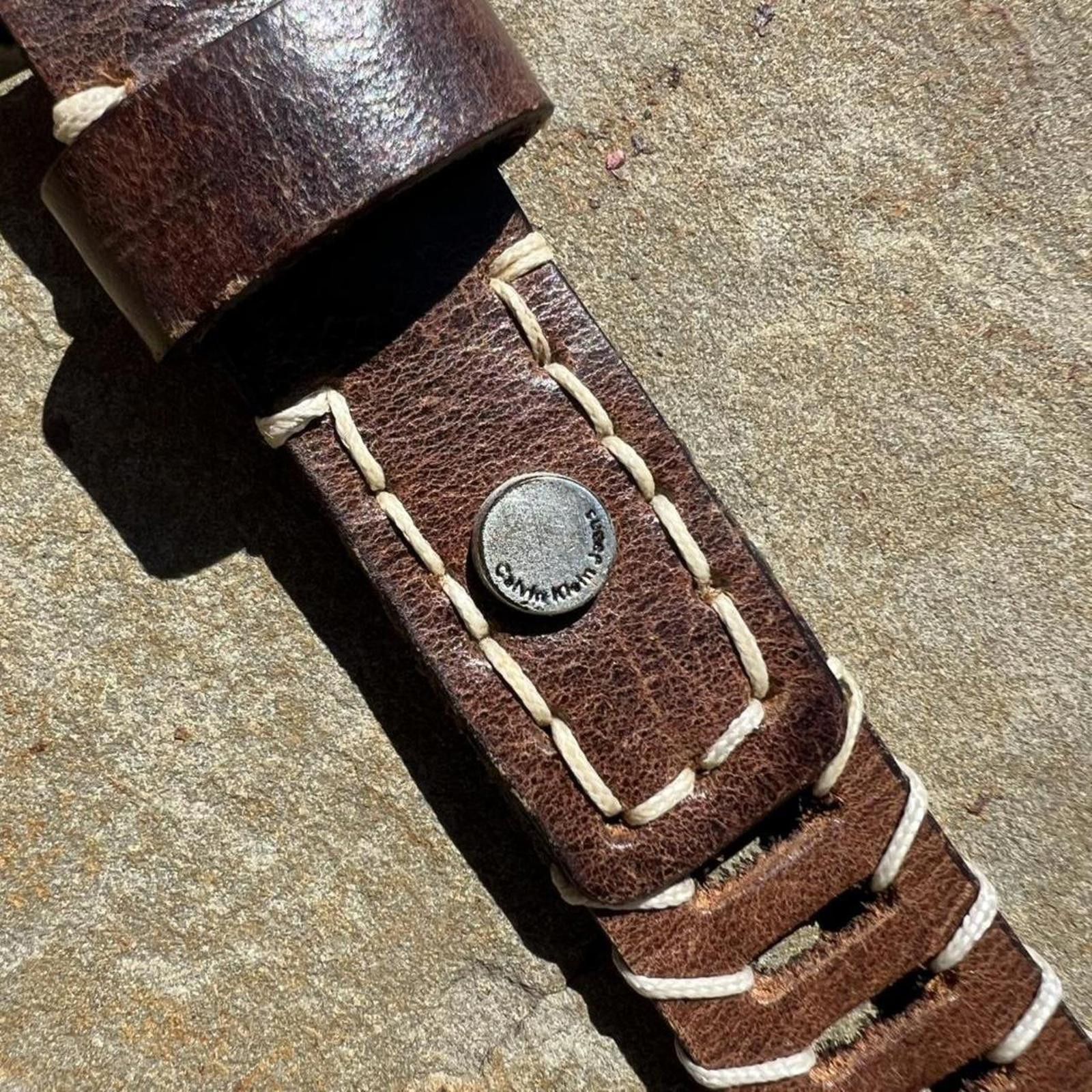 Calvin Klein Y2K Brown Leather Woven Stitch Design Western Patina Belt Size ONE SIZE - 5 Thumbnail