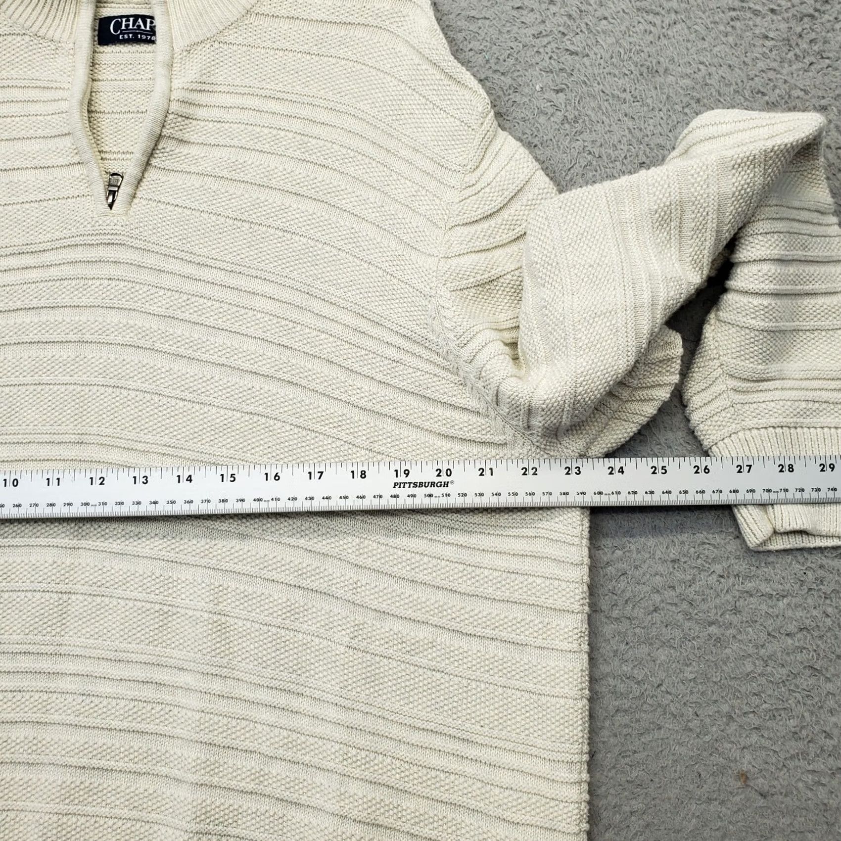 Chaps Chaps Mens Pullover Sweater 2XL Tan Knit Cotton Blend Raglan 1/4 Zip Chest 30" Length 23.5" Pit to Pit; Regular Fit Size US XXL / EU 58 / 5 - 4 Thumbnail