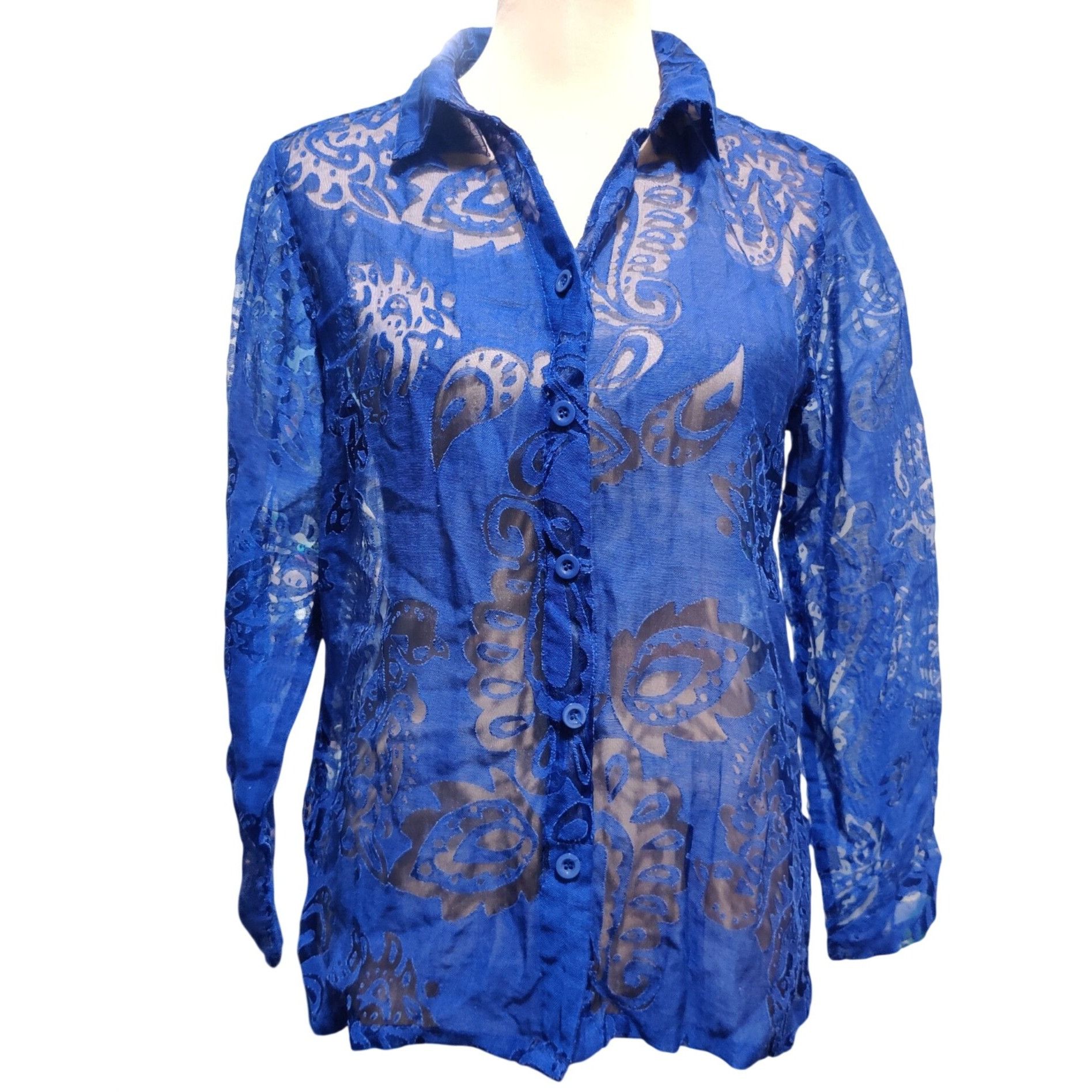 Other Salon Studio MP Petite Womens Blue Blouse Sheer Paisley Long Size M / US 6-8 / IT 42-44 - 1 Thumbnail