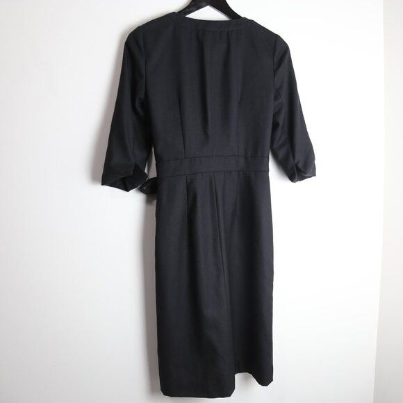 J.Crew J.Crew Black 100% Wool 3/4 Sleeve Belted Wrap Bodycon Dress Size S / US 4 / IT 40 - 4 Thumbnail