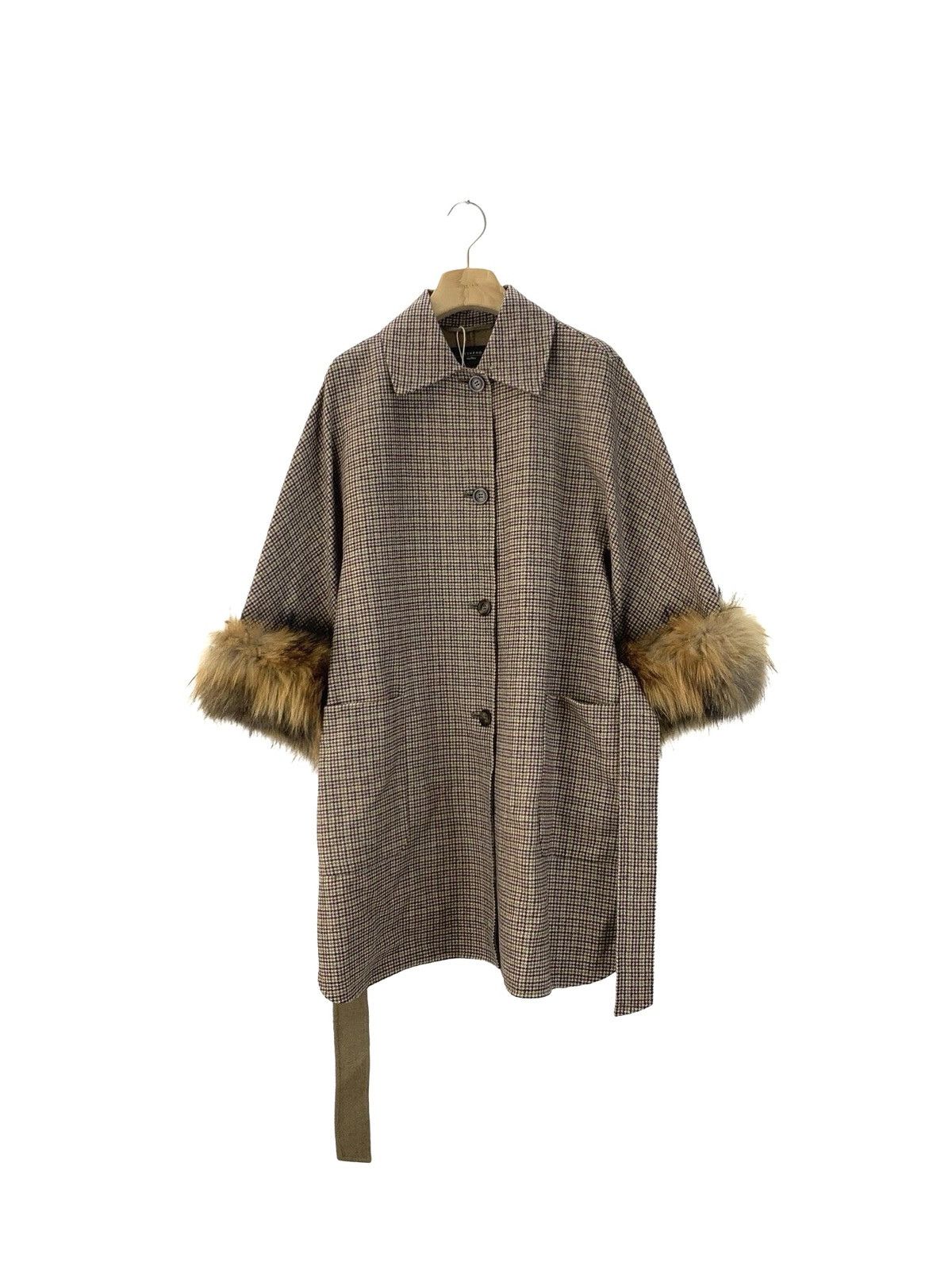Weekend Max Mara WEEKEND MAX MARA BEIGE HOUNDSTOOTH WOOL FUR TRIMMED COAT Size XS / US 0-2 / IT 36-38 - 1 Thumbnail