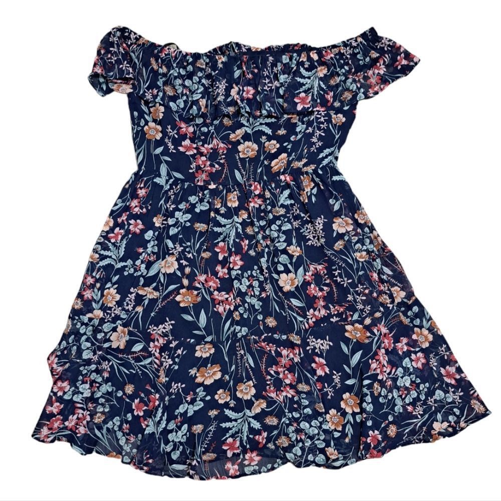 Other Lulu's Floral Print My Favorite Off The Shoulder Dress Navy Size S / US 4 / IT 40 - 4 Thumbnail
