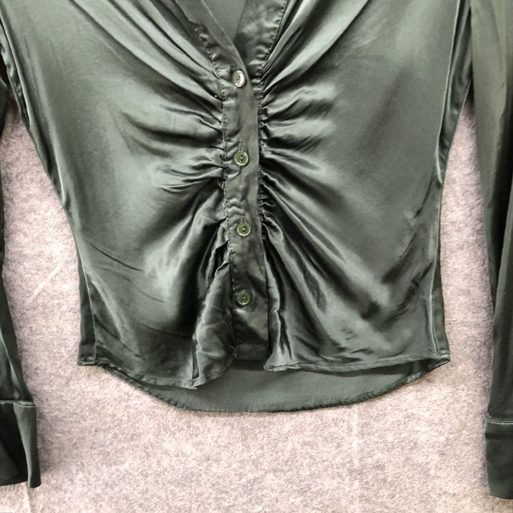 Zara VINTAGE Zara Satin Shirt Womens XS Ruched Front Collared Fitted Button V-Neck Stretchy Size XS / US 0-2 / IT 36-38 - 5 Thumbnail