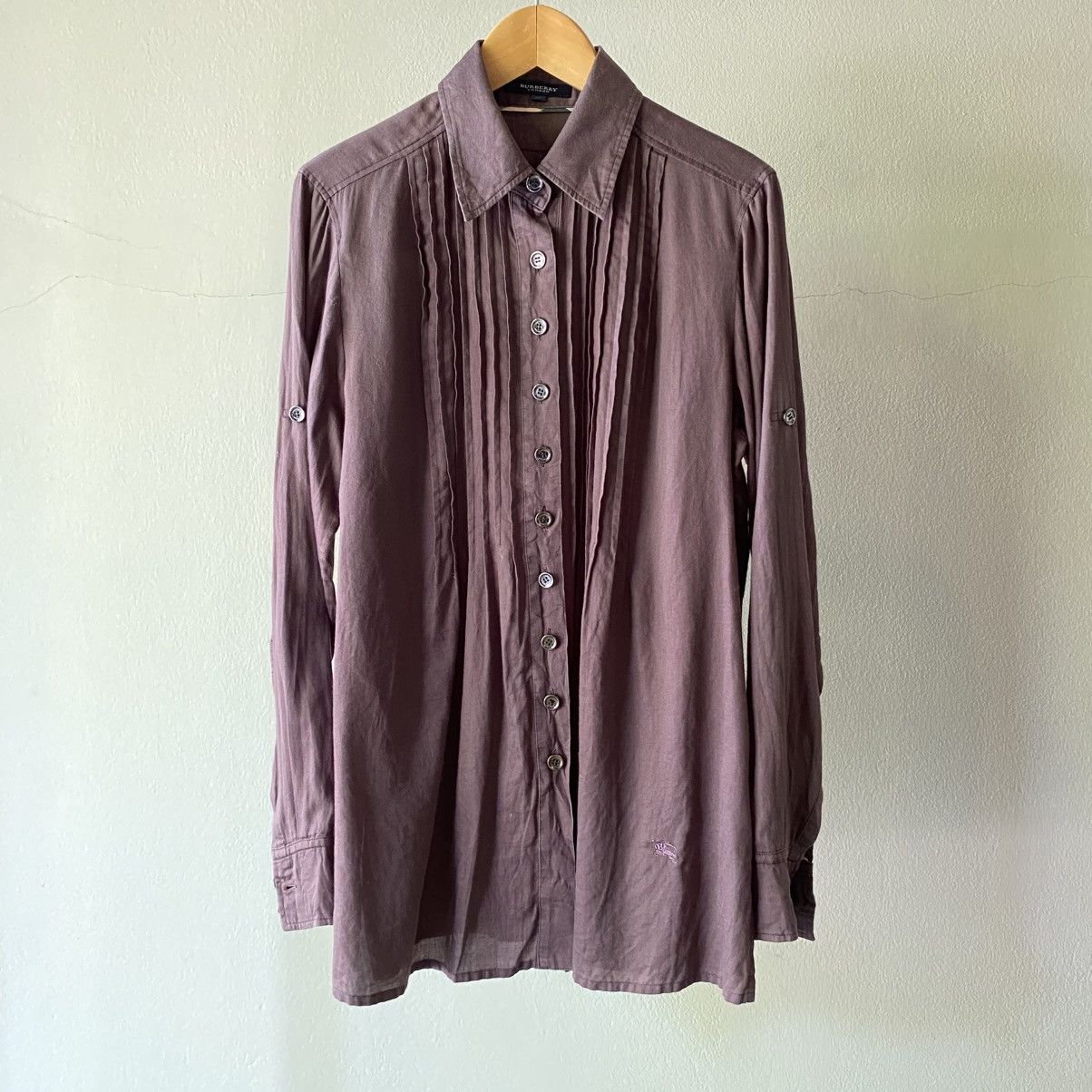 Burberry BURBERRY Purple Pintuck Button-Up Shirt Size XS / US 0-2 / IT 36-38 - 5 Thumbnail