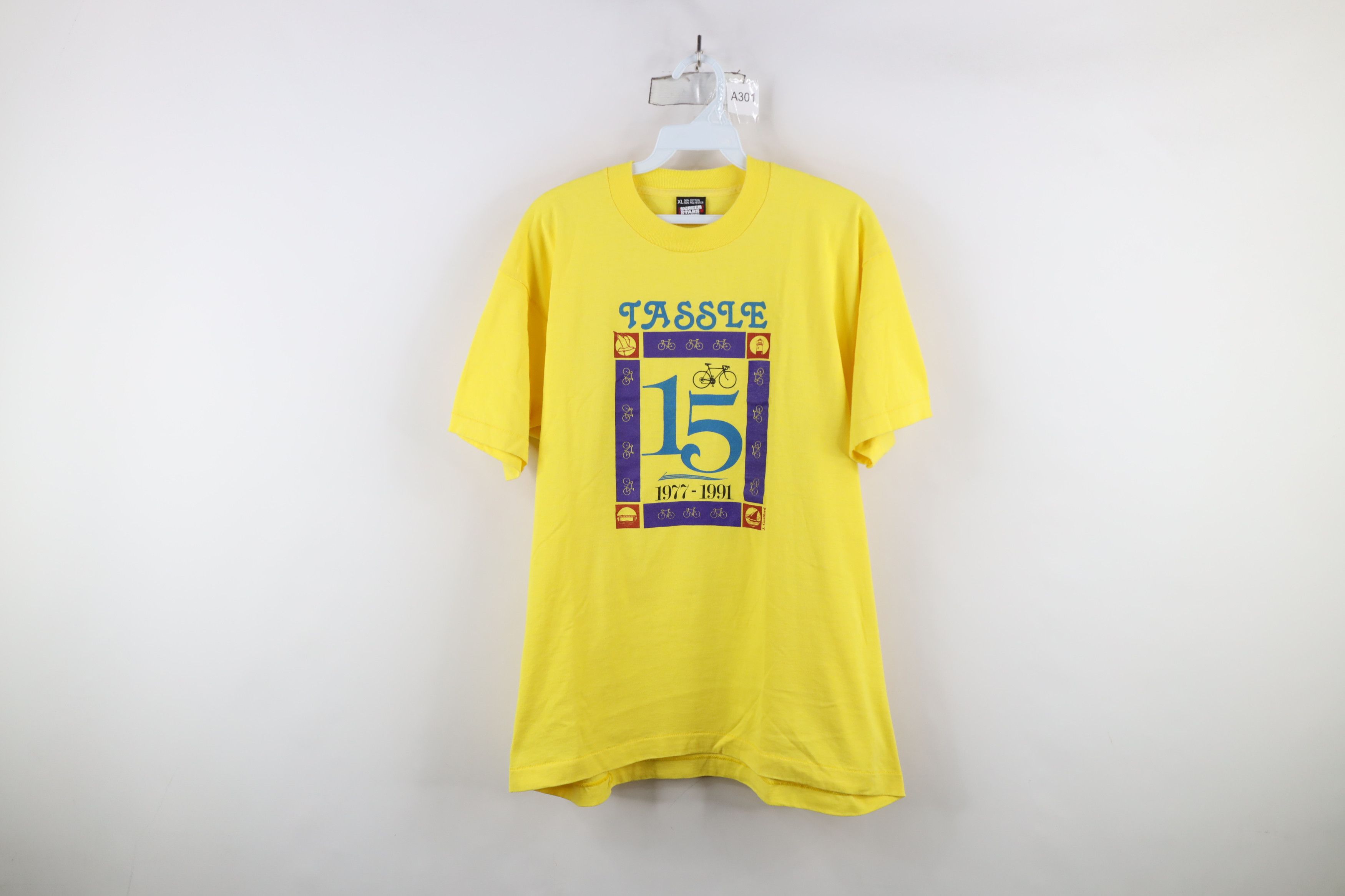 Vintage Vintage 90s Streetwear Cycling Michigan T-Shirt Yellow USA Size US XL / EU 56 / 4 - 1 Thumbnail