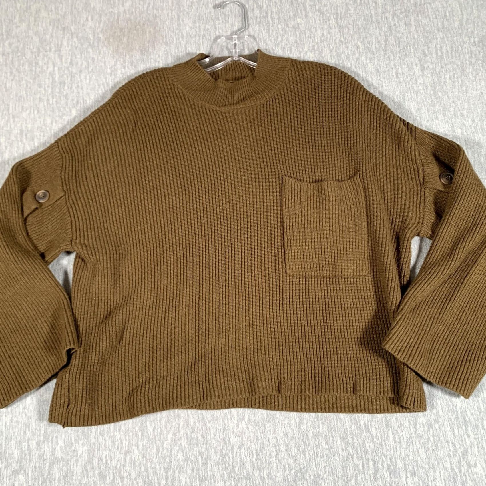 Vintage MNG Sweater Womens Medium Green Mock Neck Ribbed Knit Pocket Button Sleeve Size M / US 6-8 / IT 42-44 - 3 Thumbnail